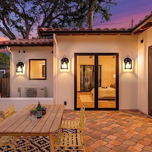 Outdoor Wall Lantern, Exterior Waterproof Wall Sconce Light Fixtures, Black Front Door Wall Lighting with Clear Beveled Glass Shade, 2 Pack