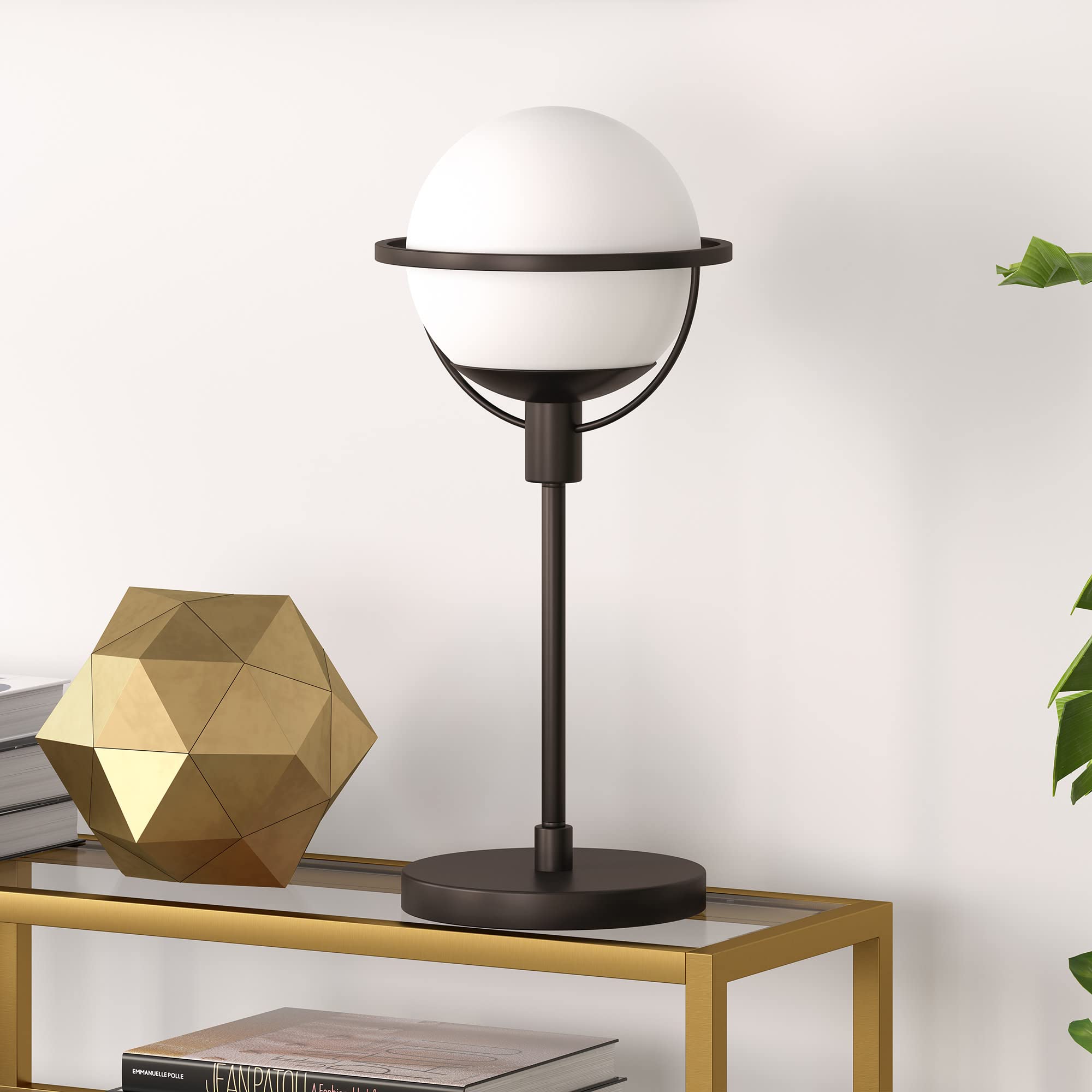 Cieonna Globe & Stem Floor Lamp with Glass Shade in Brass/White, 68" Tall