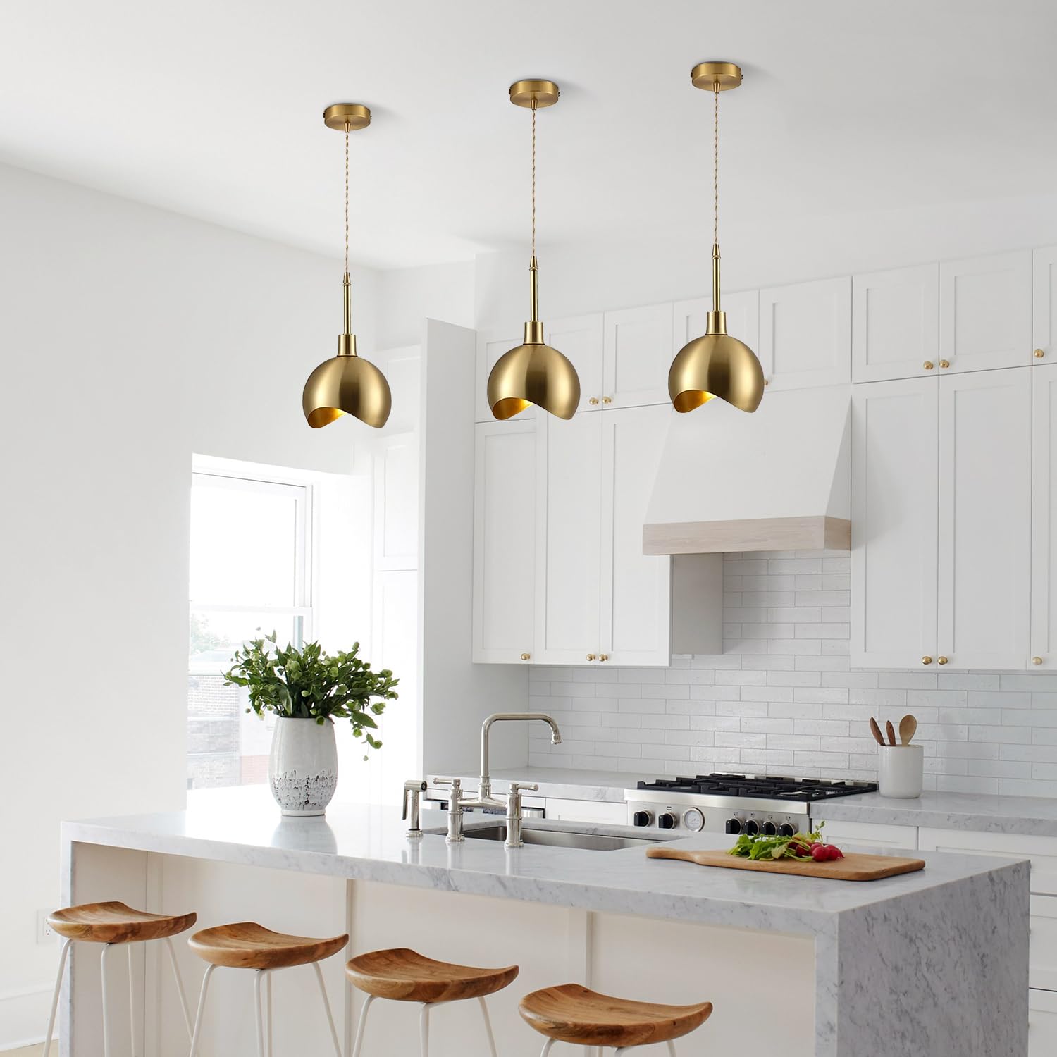 Brushed Gold Pendant Lighting Modern Cone Pendant Light Brass Mini Hanging Kitchen Island Light Fixture Mid Century Vintage Hanging Ceiling Lamp