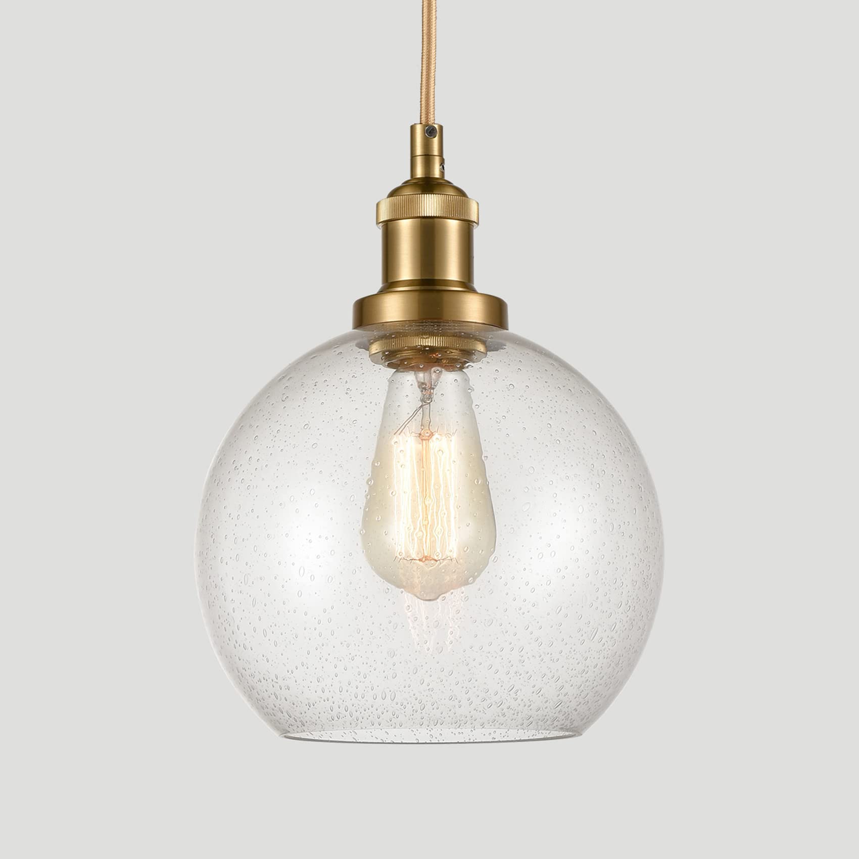 Modern Brass Seeded Glass Pendant Lights Golden Finish Kitchen Pendant Lighting Fixture Dimmable Hanging Pendant Lighting