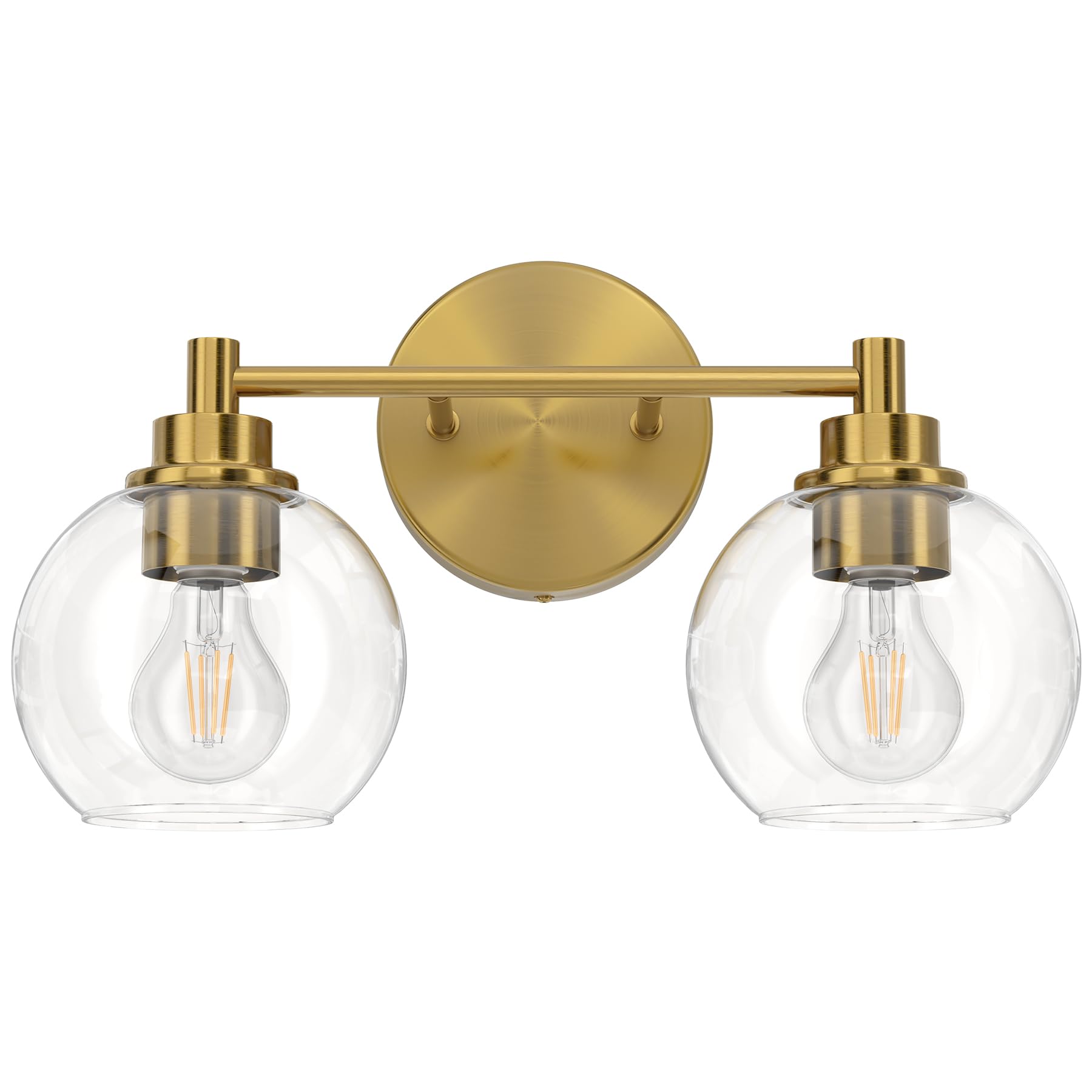 Bathroom Light Fixtures, 2-Light Bathroom Vanity Light with Globe Glass Shades E26 Sockets, Bathroom Lights Over Mirror for Bedroom Hallway Living Room, Gold Finish