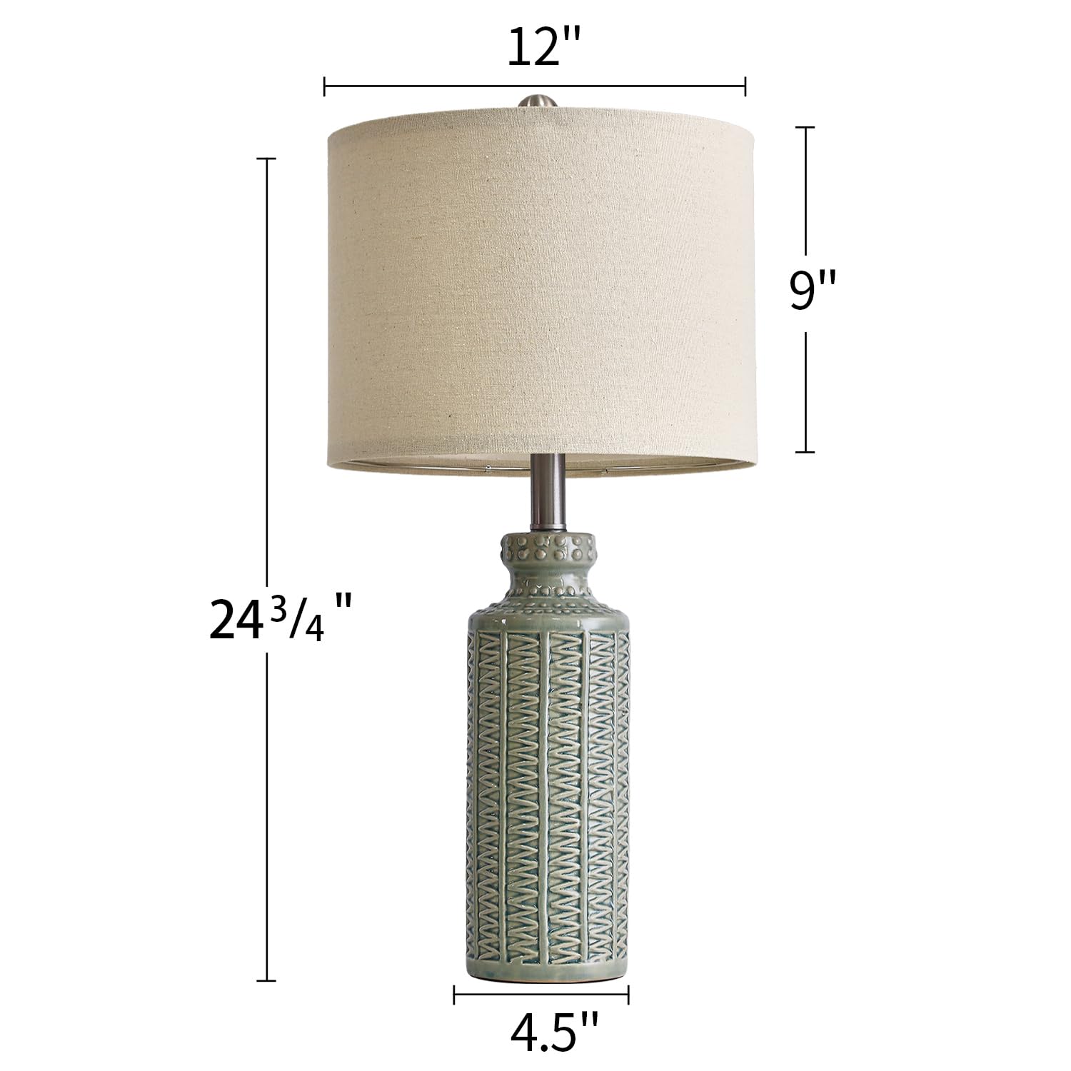 24.75'' Farmhouse Light-Green Ceramic Single Table Lamp for Bedroom Living Room Vintage Traditional Rustic Modern Nightstand Bedside Lamps