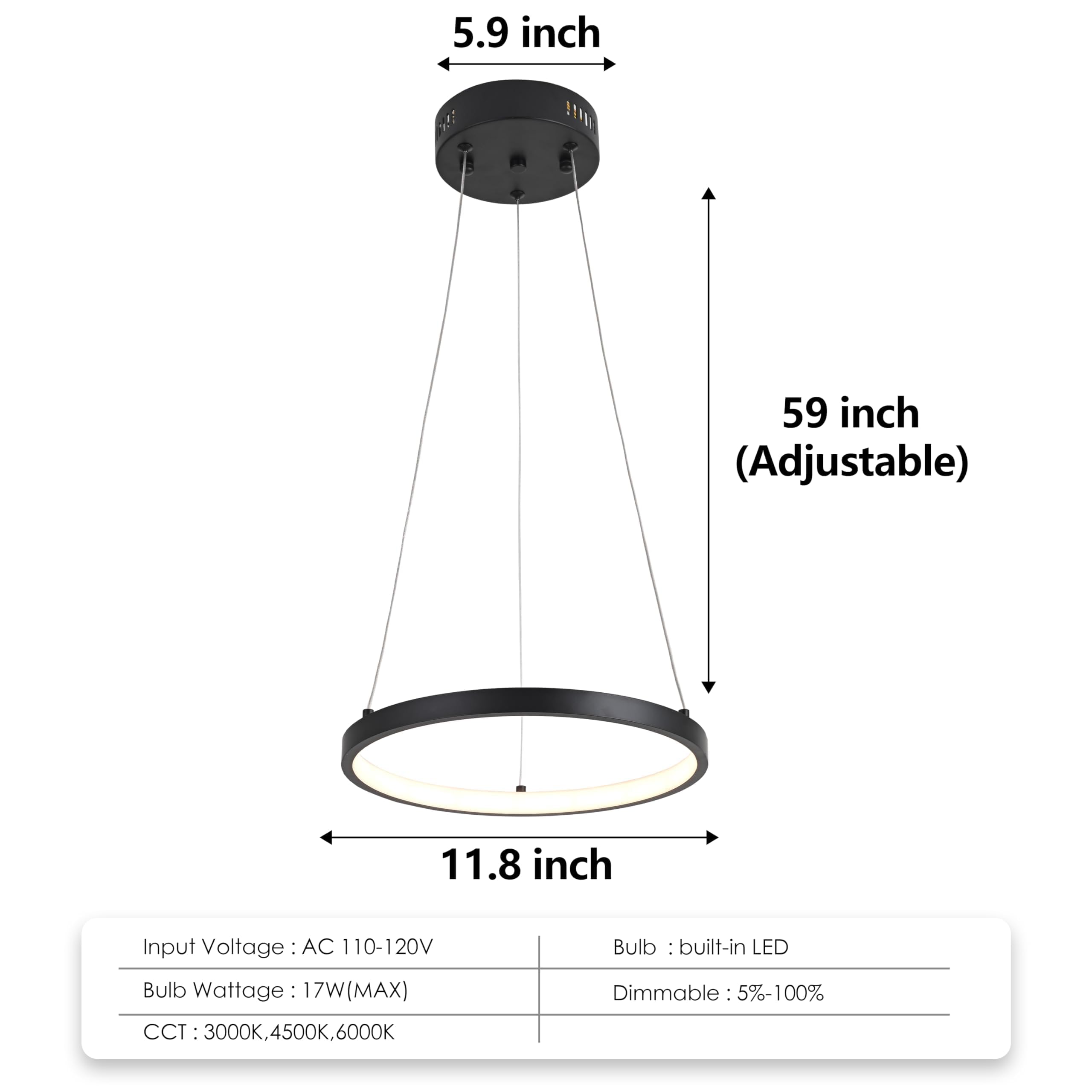 Modern LED Chandelier Contemporary Pendant Lighting Ring Light Fixture Gold with 4000K and 59in Height Adjustable Hanging Lamp for Kitchen Island Hallway Foyer Closet Corridor