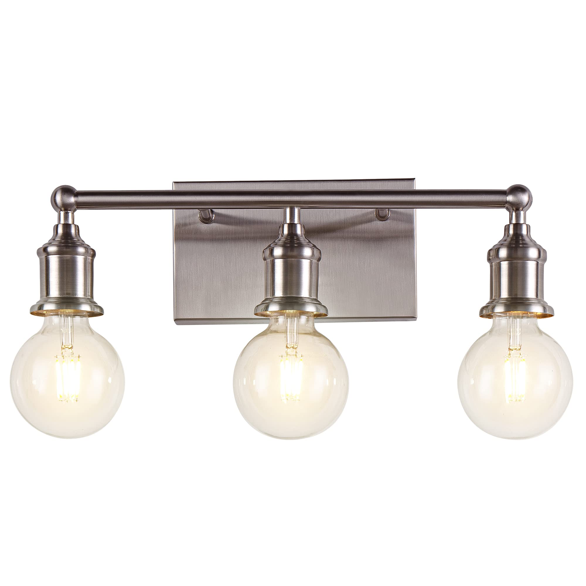 3-Light Vanity Light Fixture, Modern Brushed Nickel Wall Sconce Light Fixture, Industrial Bathroom Vanity Wall Lighting for Mirror, E26 Base Indoor Wall Lamps for Hallway(Bulb Not Included)