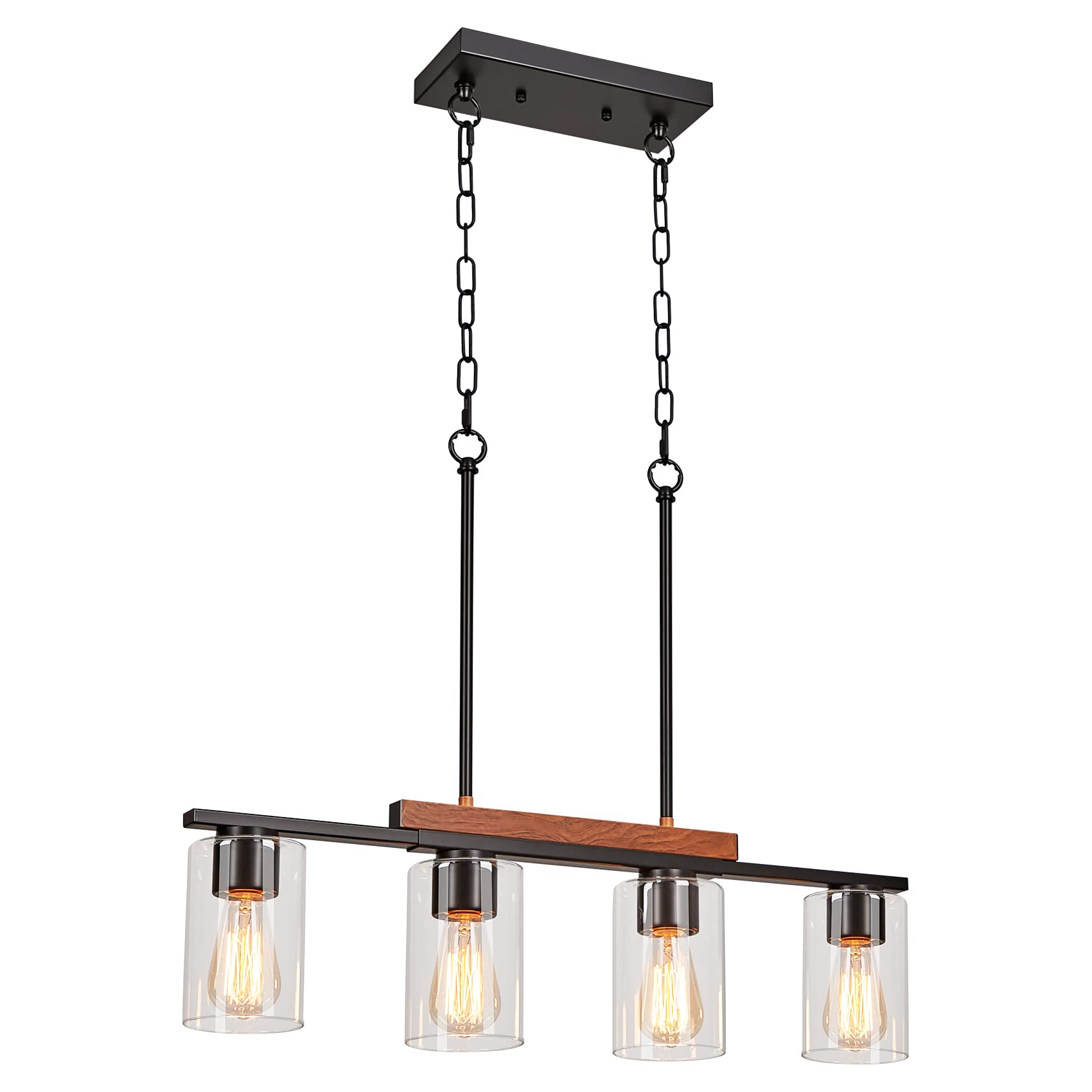 3 Lights Kitchen Island Lighting, Black Pendant Light Fixtures with Glass Shade Dining Room Light Fixture Adjustable Farmhouse Chandelier Modern Pendant Lights Ceiling Hanging Lighting E26 Base