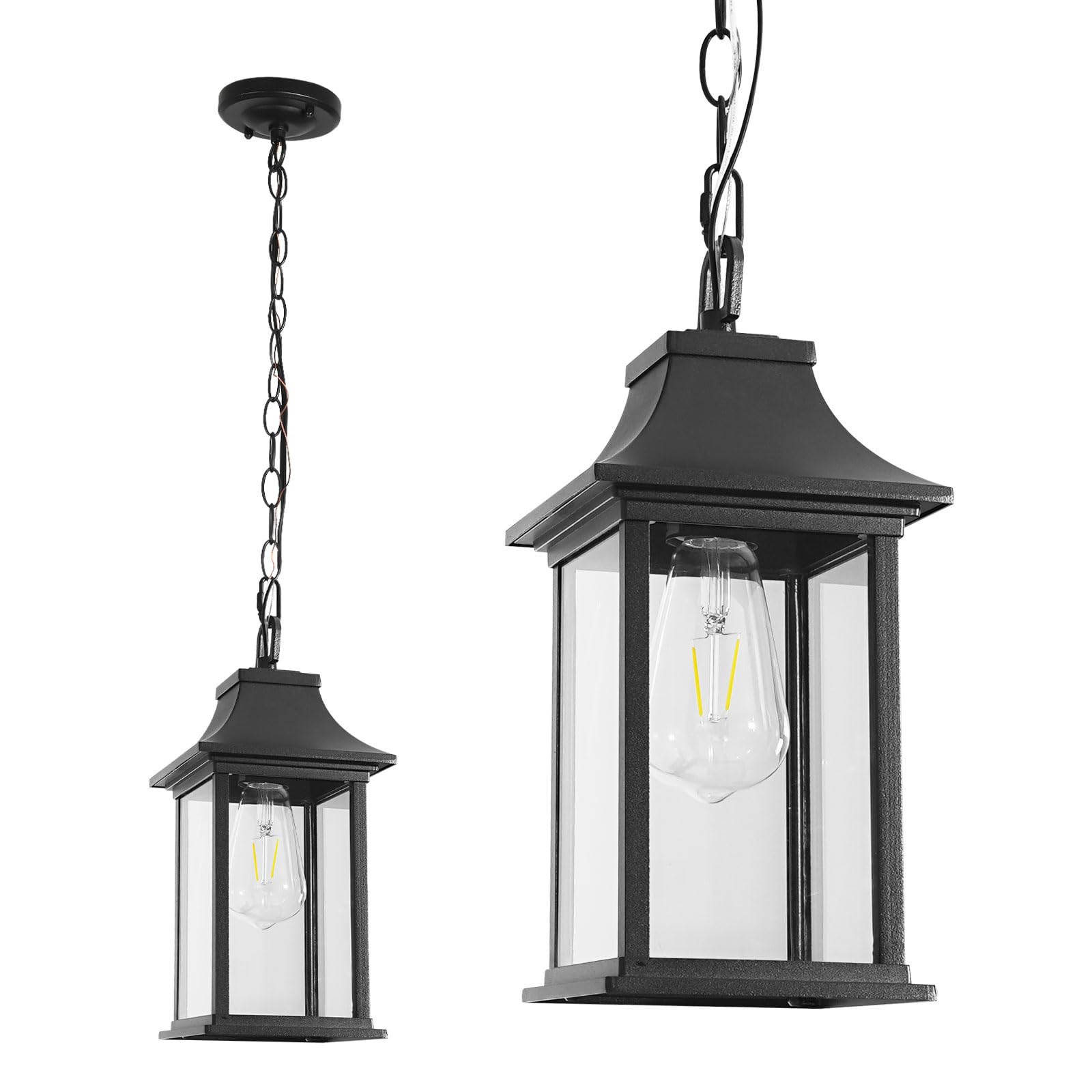 Outdoor Pendant Light for Porch Patio Courtyard Entryway Doorway Hallway, Waterproof Anti-Rust Exterior Pendant Lights Adjustable Chain Black Outdoor Hanging Ceiling Chandelier (1 Pack)