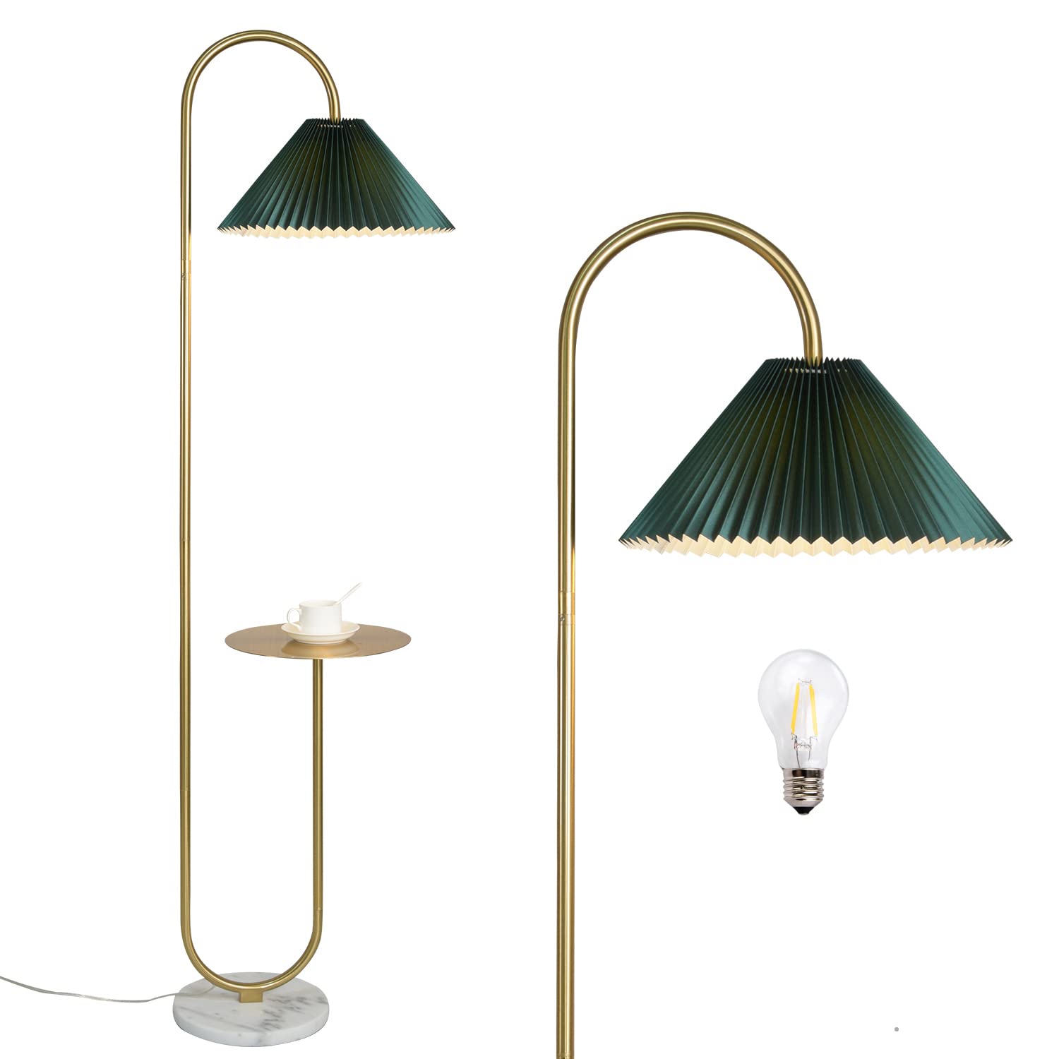 Modern Elegant with Tray Floor Lamp for Office Cafe Den Living Room Bedroom, Foot Switch and Brass/Gold Finish,Light Yellow Pleated Cloth Lampshade