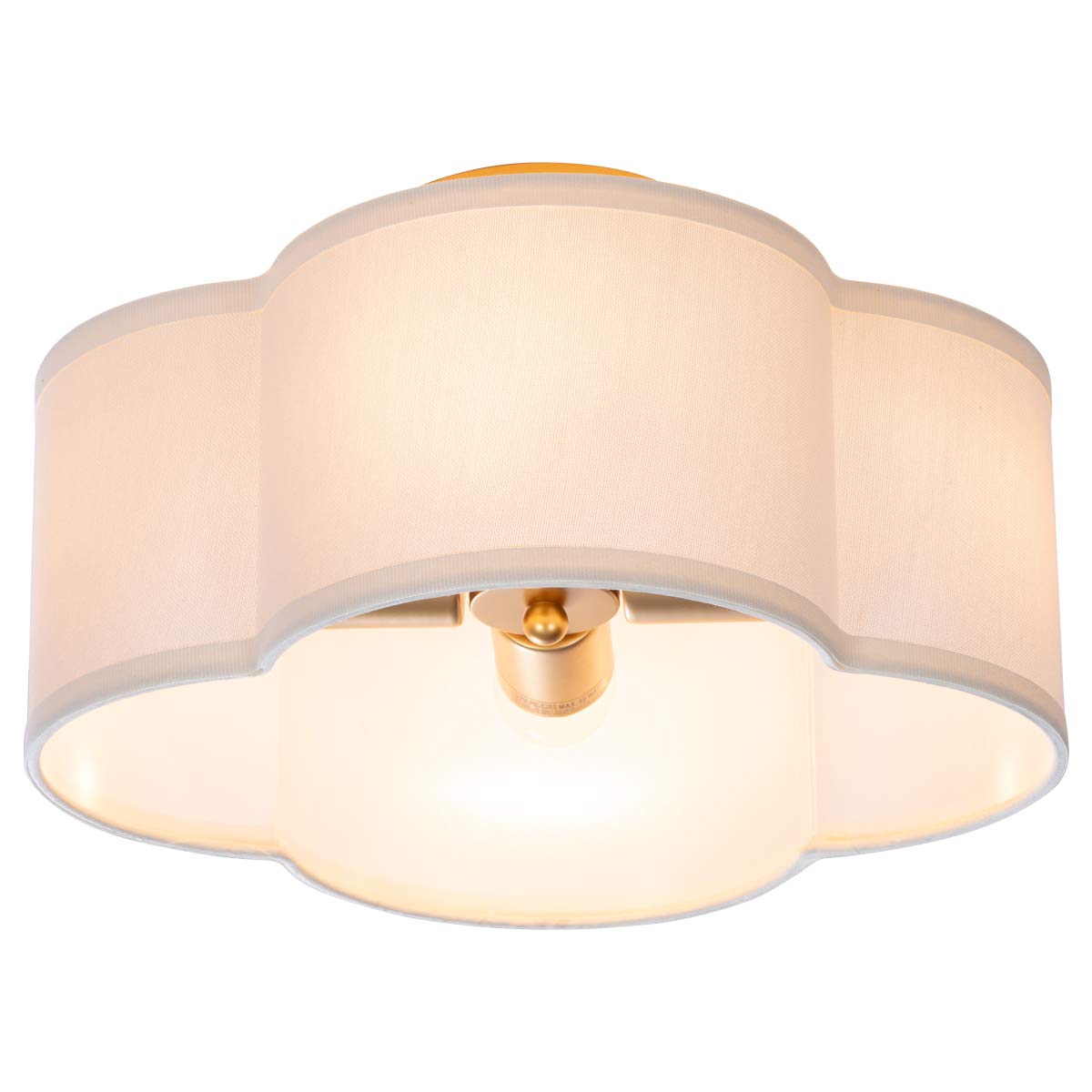 Semi-Flush Mount Ceiling Light Fixture Cream White Fabric Drum Shade Antique Brass Brush Paint Finish for Bedroom, Dining Room, Corridor, Living Room 13.77" 4-Light