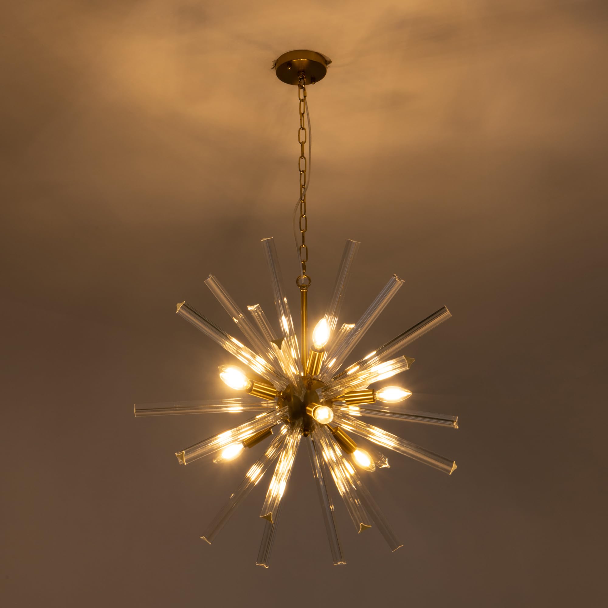 Modern Gold Chandelier 9 Lights, Hanging Glass Chandelier Globe Ceiling Lights Sputnik Chandelier Over Table for Dining Room, Living Room, Bedroom, Foyer