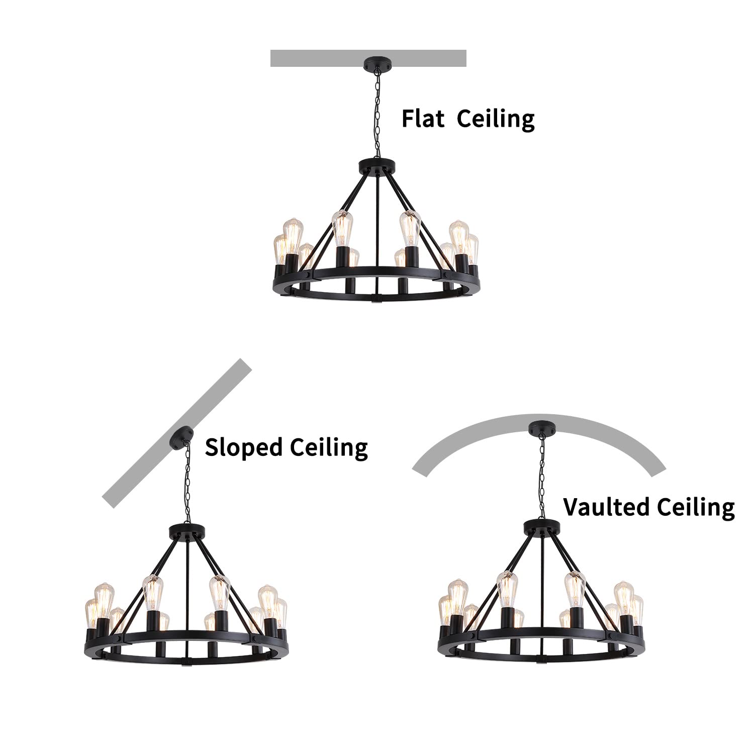 Gold Wagon Wheel Chandelier, 12-Light Industrial Pendant Light, 31.5'' Farmhouse Ceiling Hanging Chandelier Light Fixture for Living Room, Bedroom, Entryway, Foyer