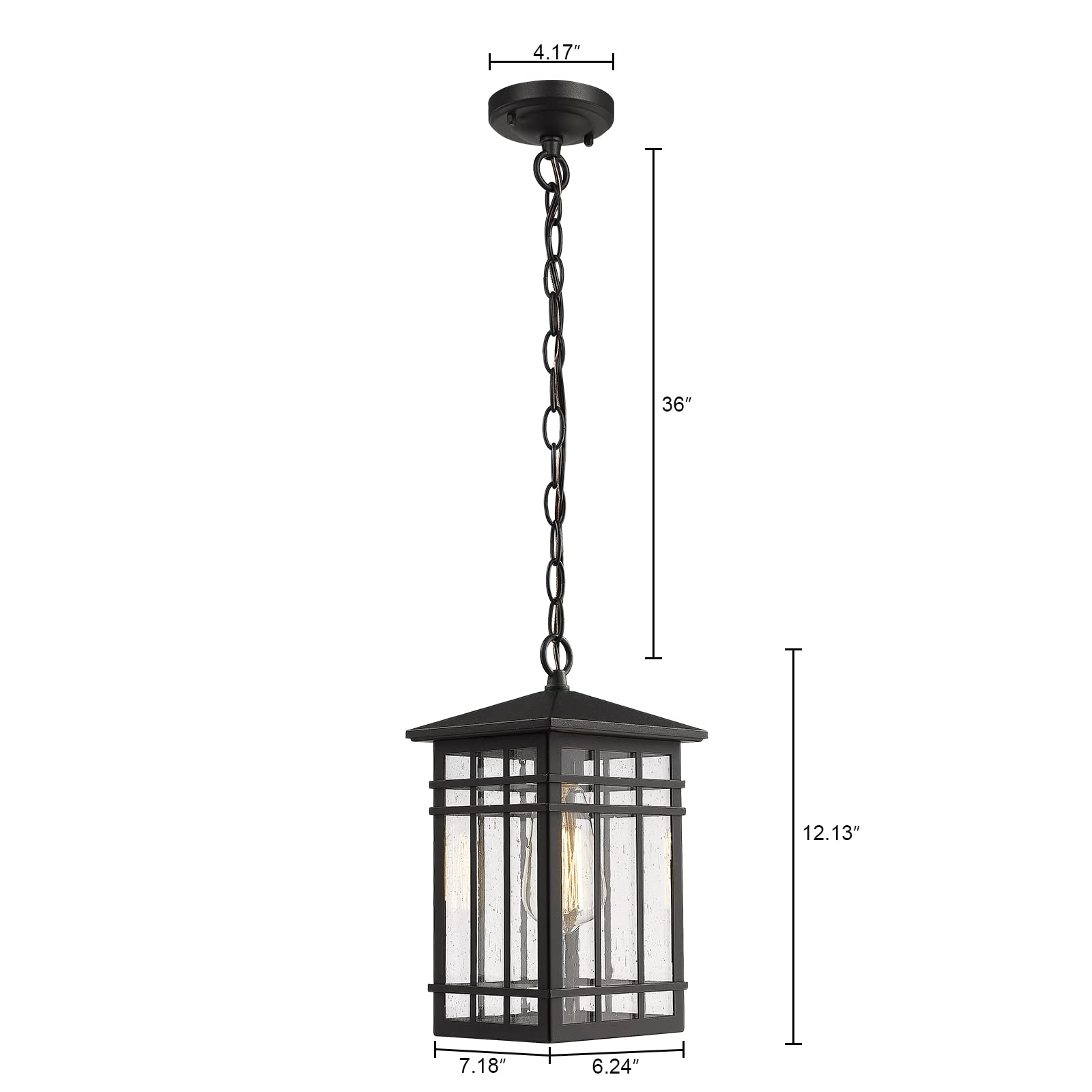 Outdoor Pendant Lighting, Exterior Pendant Lantern, Farmhouse Porch Hanging Lantern Lights with Seeded Glass in Black Finish, Outdoor Pendant Lamp for Front Porch, Entryway, Patio, Gazebo