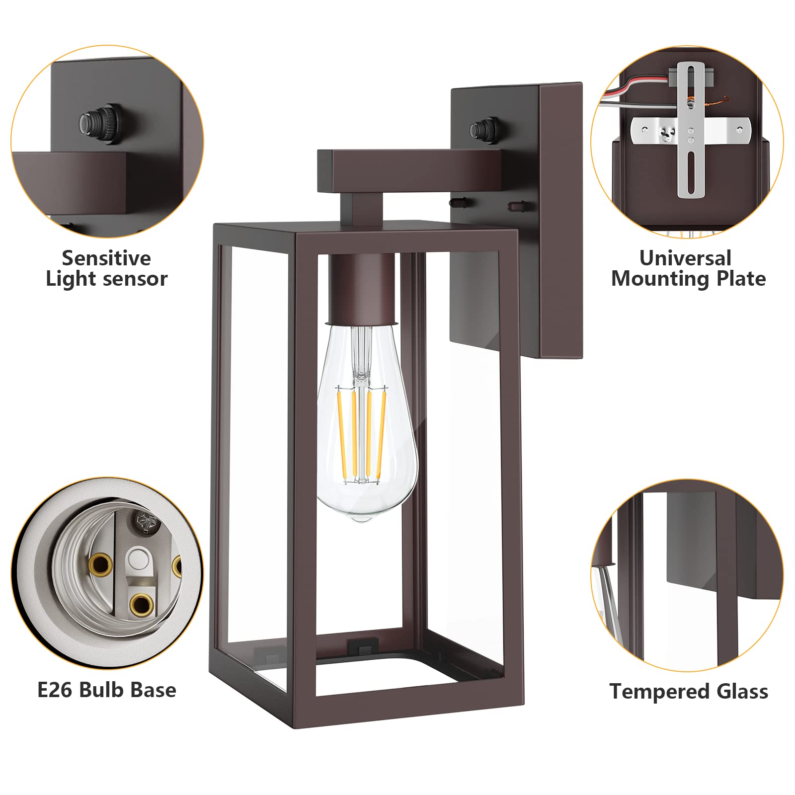 Sensor Outdoor Wall Sconce, Exterior Wall Lantern Fixture with E26 Base, Wall Mount Waterproof Wall Lamp for Porch, Doorway