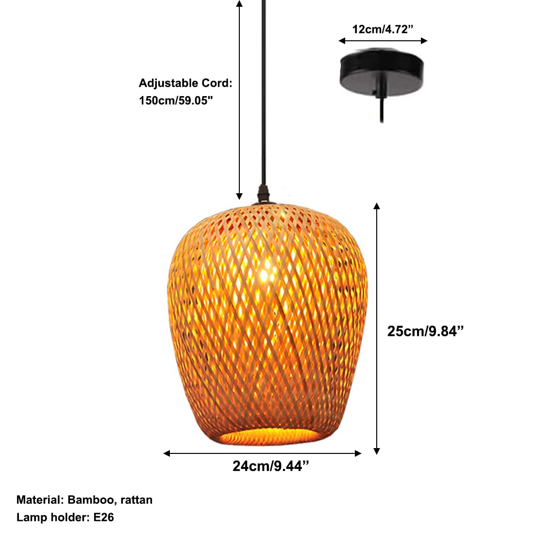 Rattan Pendant Light Bamboo Hanging Light 3-Lights Boho Pendant Light Fixture Woven Basket Wicker Shade Rattan Chandelier for Living Room Dining Room Kitchen