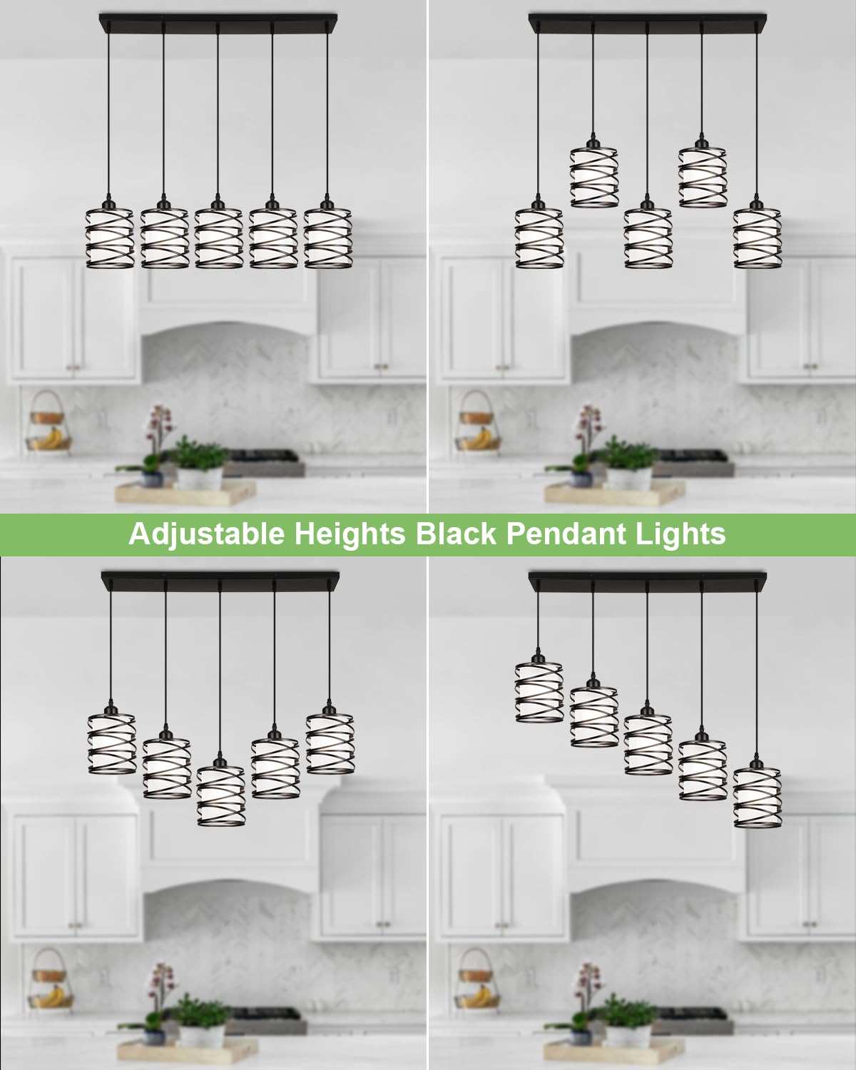 Brushed Nickel Pendant Lights for Kitchen Island, 5-Light Chandelier for Dining Room, Hanging Linear Chandeliers, Modern Dining Room Light Fixtures Pendant Light with Clear Glass Shades