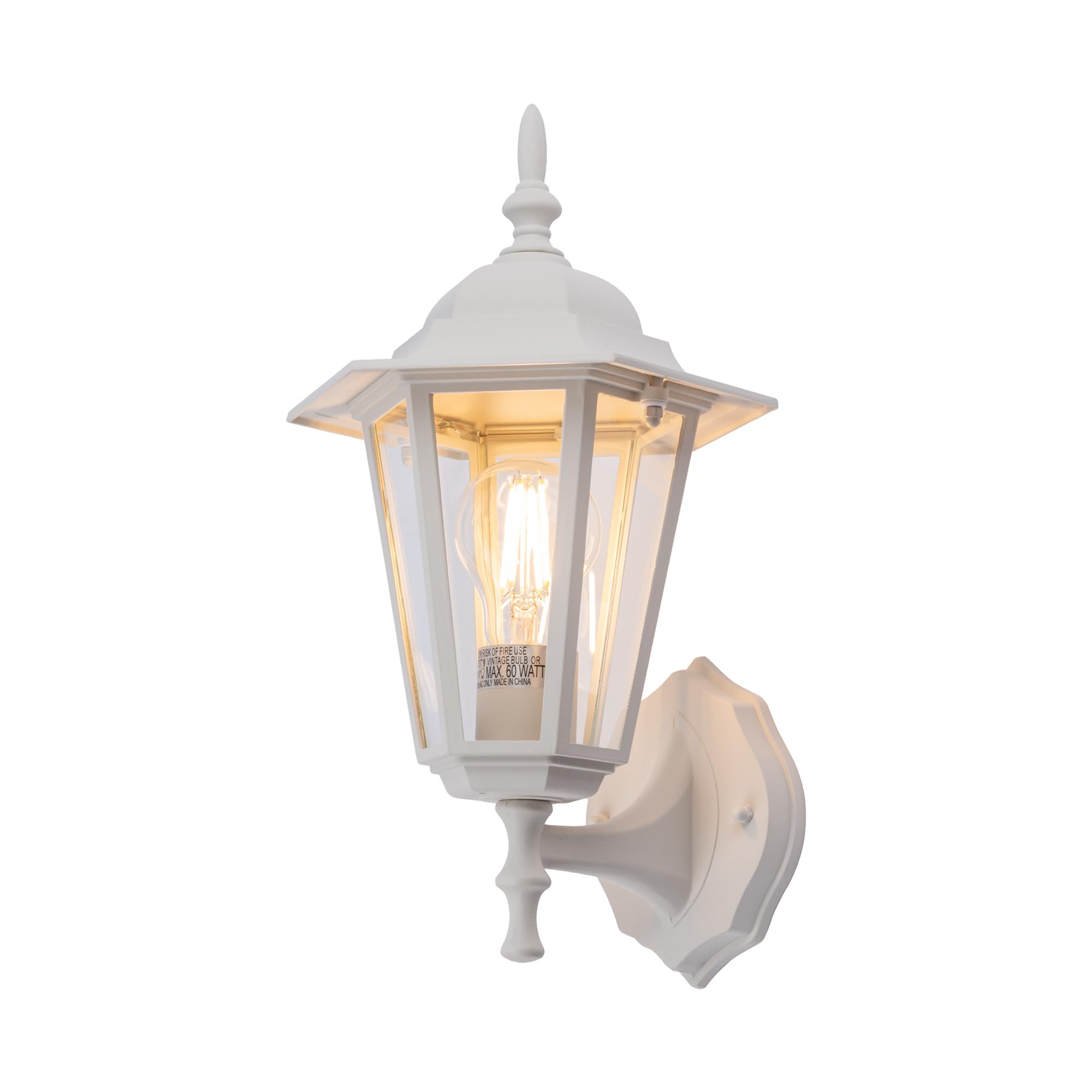 Outdoor Wall Lantern, Wall Sconce as Porch Lighting Fixture with E26 Medium Base, Aluminum Housing Plus Glass, Water-Proof, Bulb Not Included, White Finish, 1 Pack