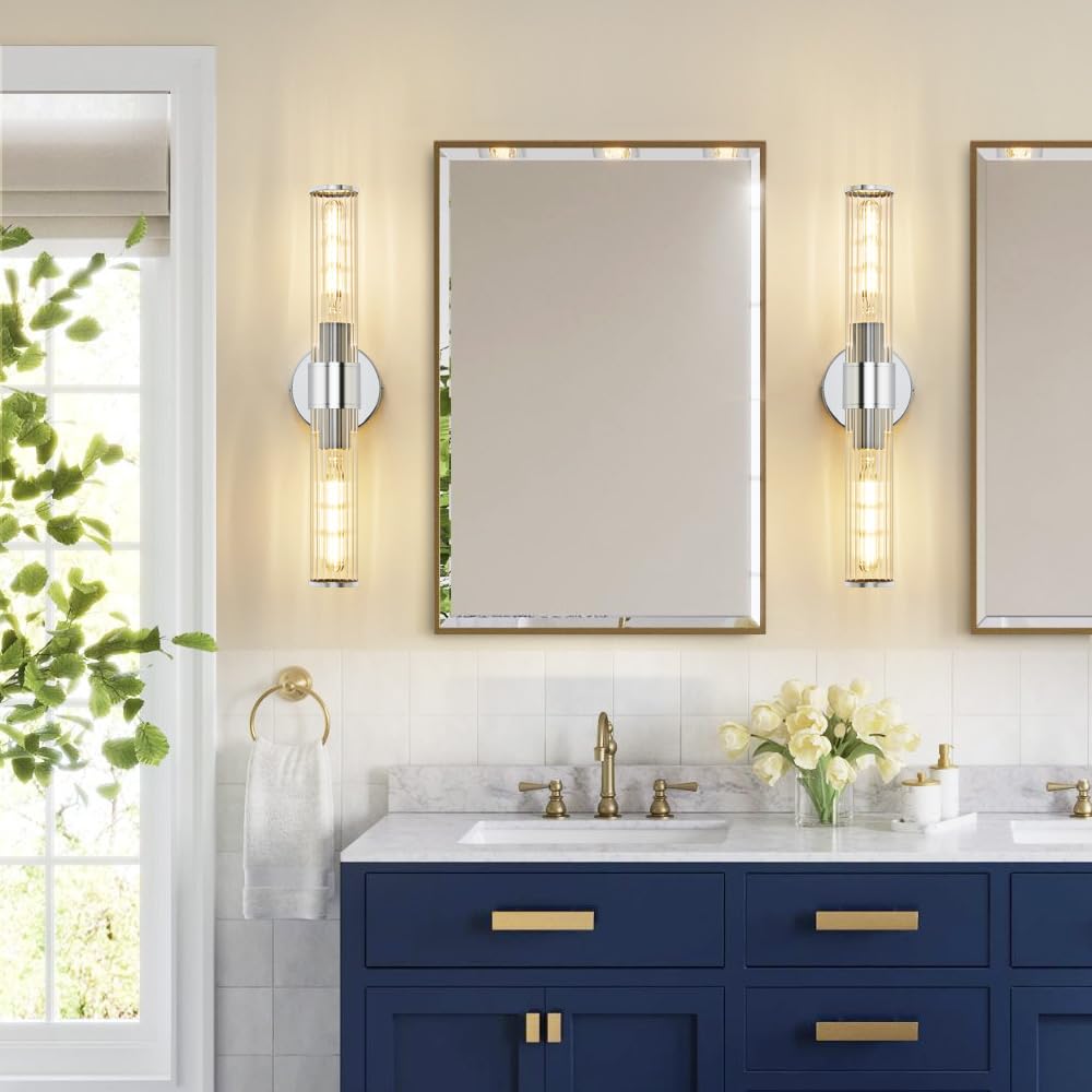 Gold Wall Sconce, Bathroom Light Fixtures in Clear Glass Indoor Wall Sconces, Modern Sconce Wall Lighting Up and Down Vanity Lights Fixtures for Bathroom,Living Room,Hallway, Kitchen