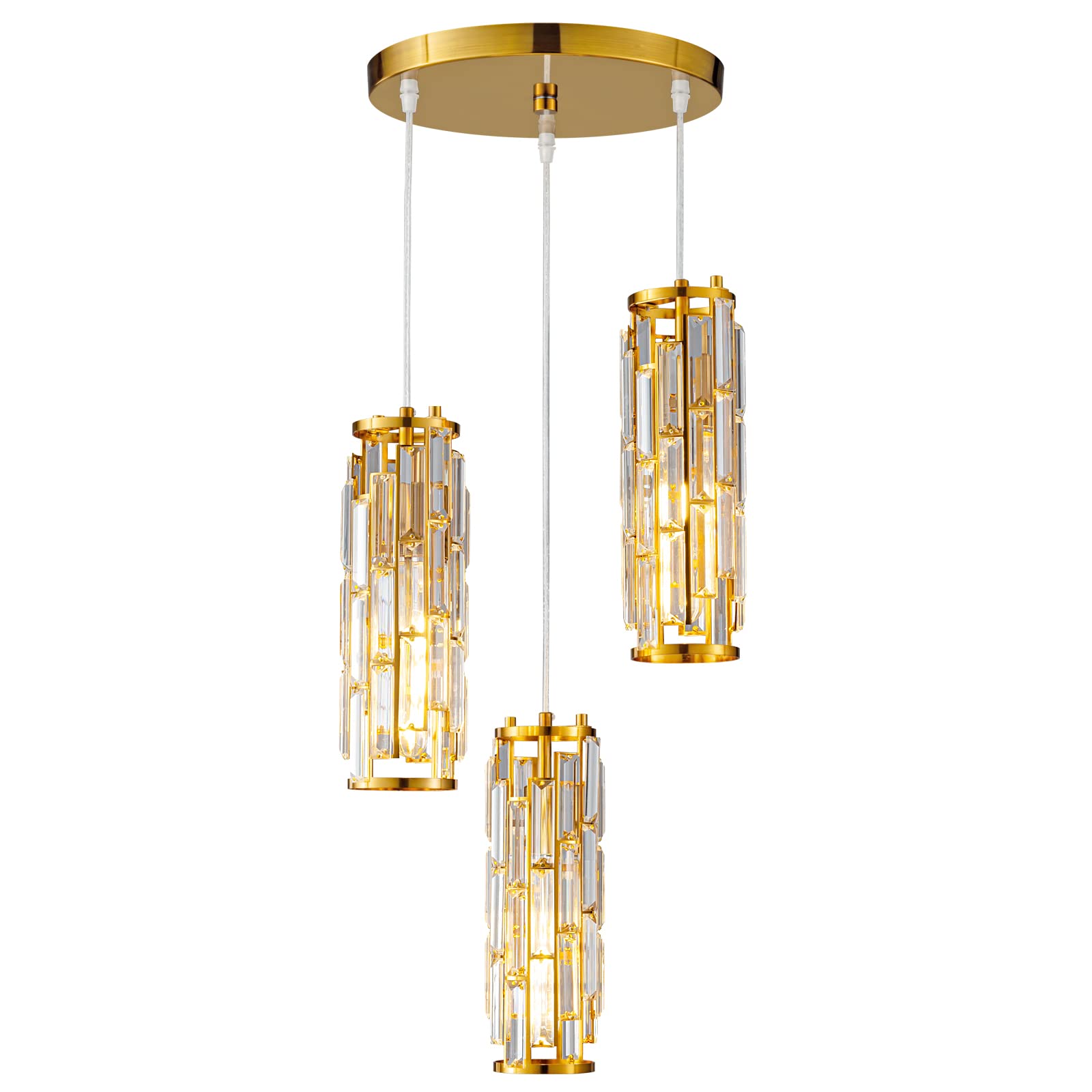 LMQNINE Pendant Lighting Modern Pendant Light, Mini Crystal Chandeliers,Adjustable Pendant Light Fixture for Kitchen Island Dinning Room Bedroom (Gold, 3-Light)