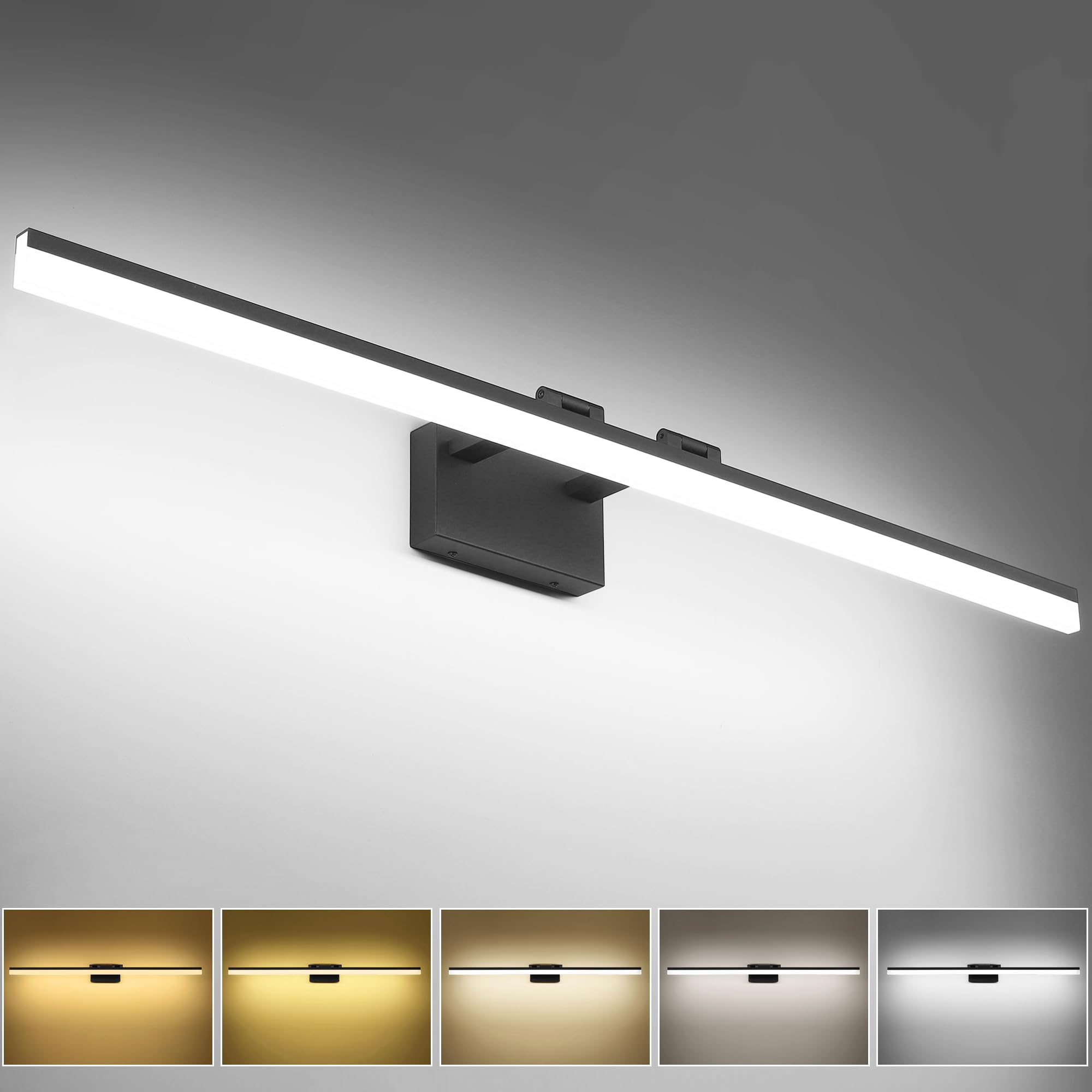 Dimmable Black Vanity Light Bar Lighting Fixtures Modern Bathroom Light Fixtures 6000K Rotatable White Aluminum LED Light