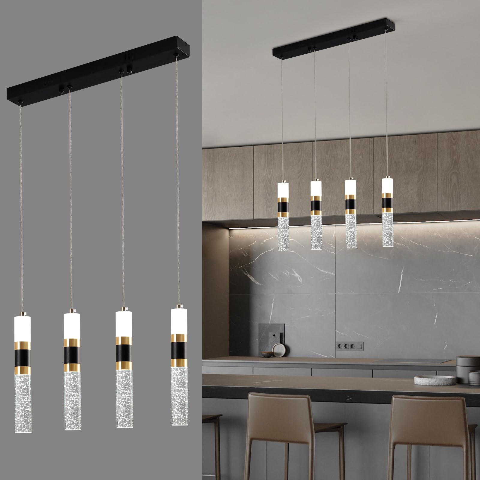 3-Light LED Pendant Lights Kitchen Island, 3-Light Cluster Pendant Lighting, Dimmable LED Modern Pendant Lights Kitchen Island, Pendant Lighting for Dining Room Table