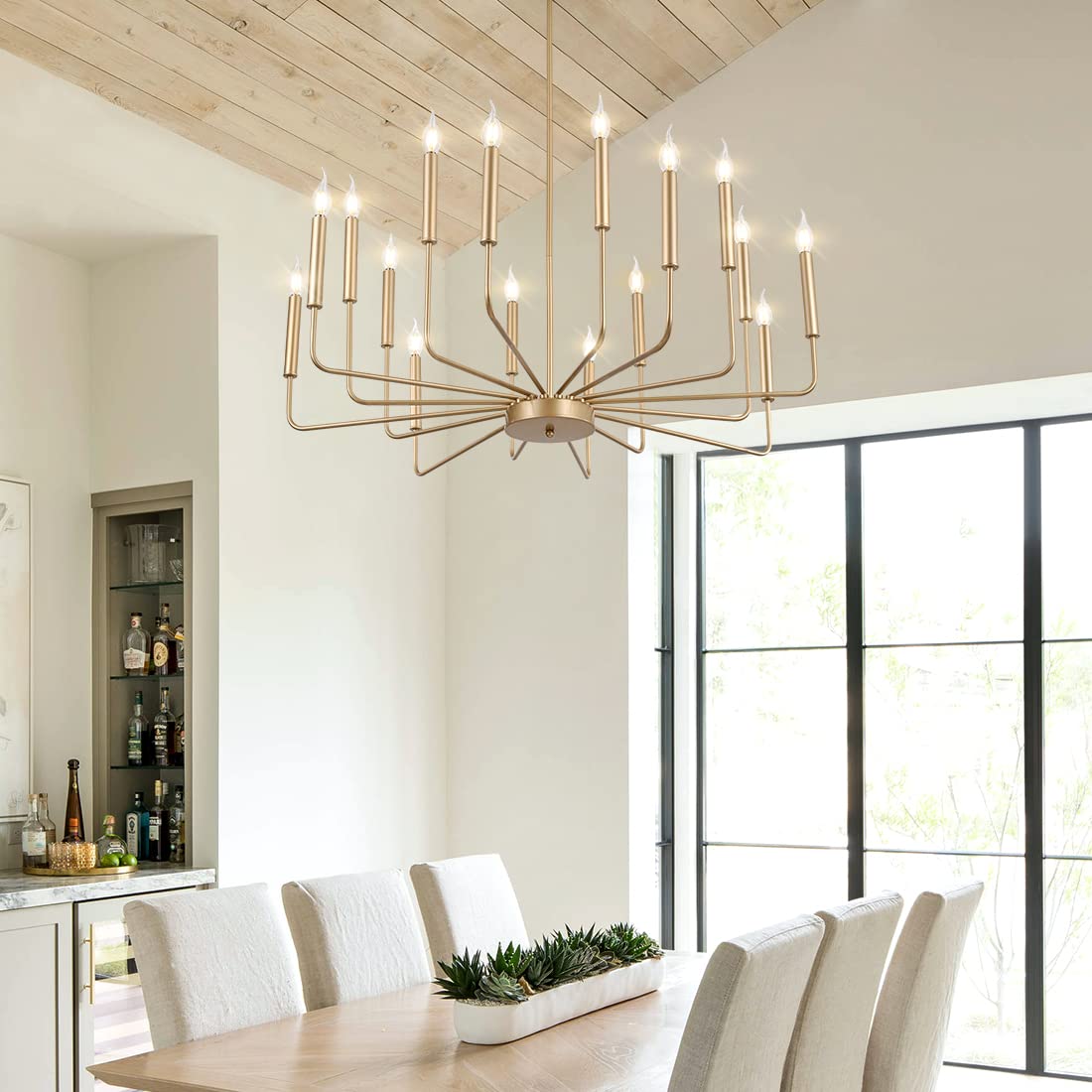 Modern Gold Chandelier, 12-Light Rustic Farmhouse Chandelier, Metal Industrial Candle Chandeliers for Dining Room, Kitchen, Foyer, Entryway, Living Room