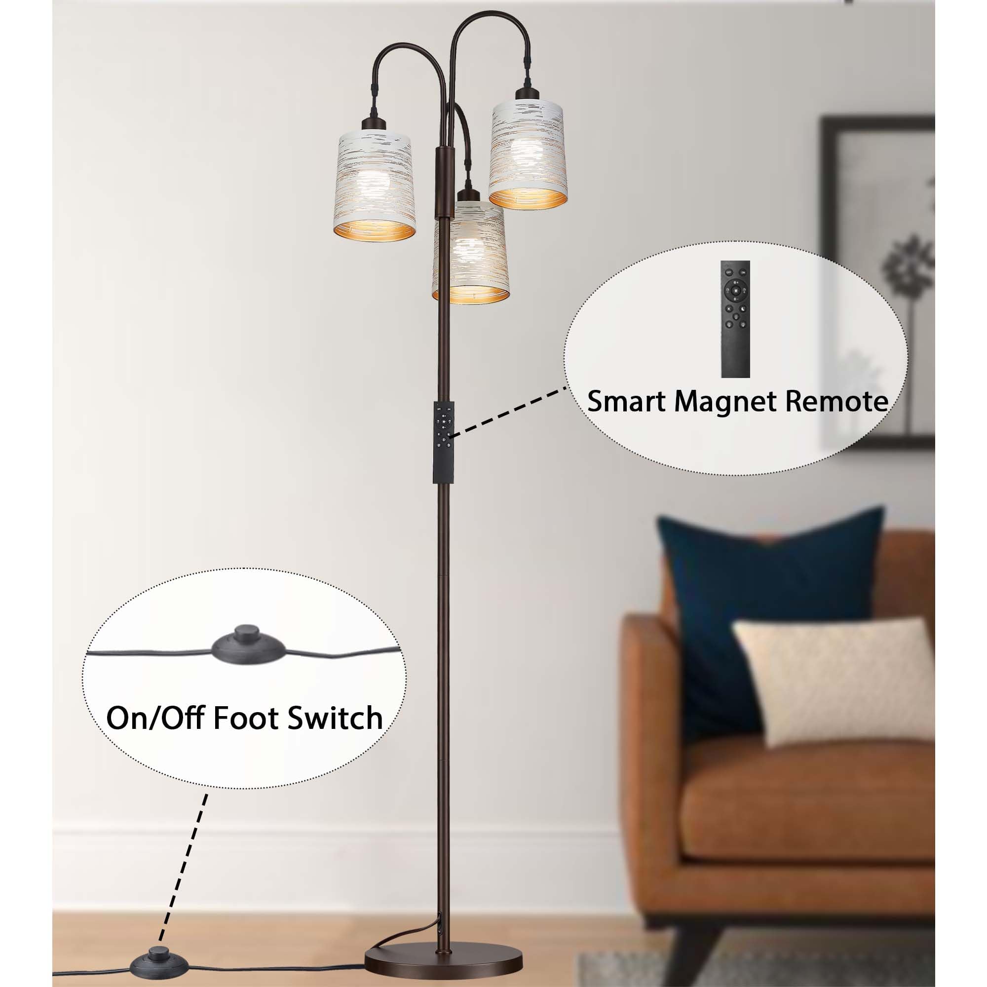 Industrial Tree Floor Lamps for Living Room, 1 Pack Dimmable Tall Standing Lamp with 3pc LED Bulb and Remote Control, Modern Dimmable Floor Lamps for Living Room, Bedroom,Office (White, 16" W)