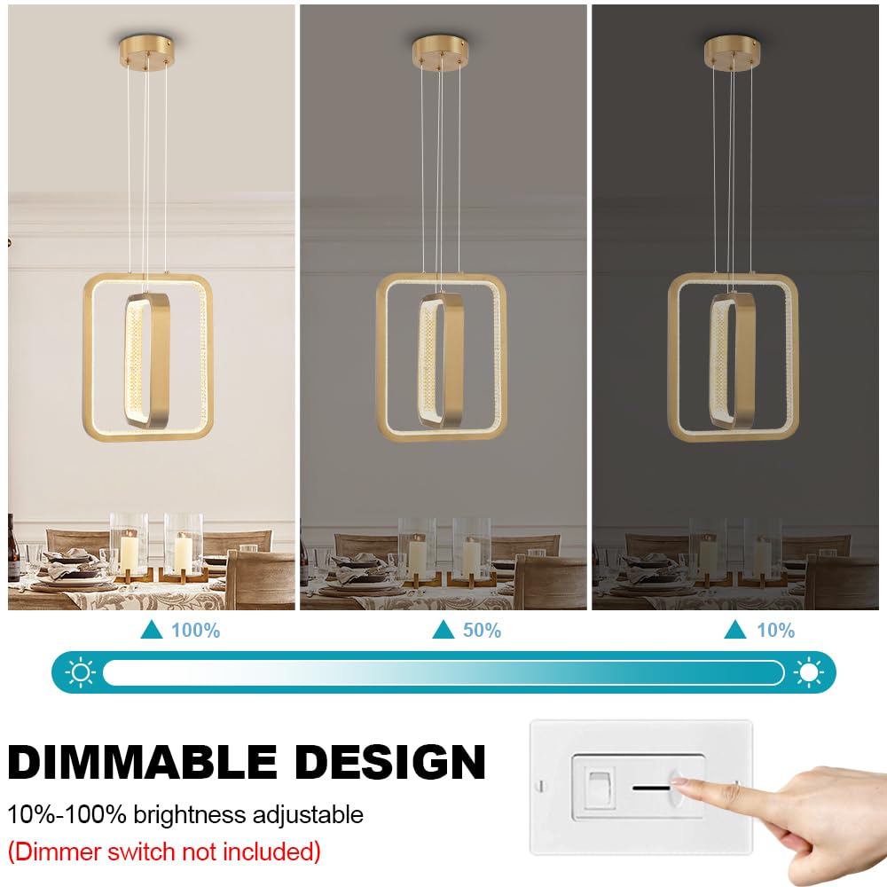 Modern LED Chandelier Dimmable 2 Ring Gold Pendant Light Acrylic 34W 4000K Height-Adjustable Modern Chandelier for Dining Room Living Room Bedroom Kitchen Island Foyer Stairway