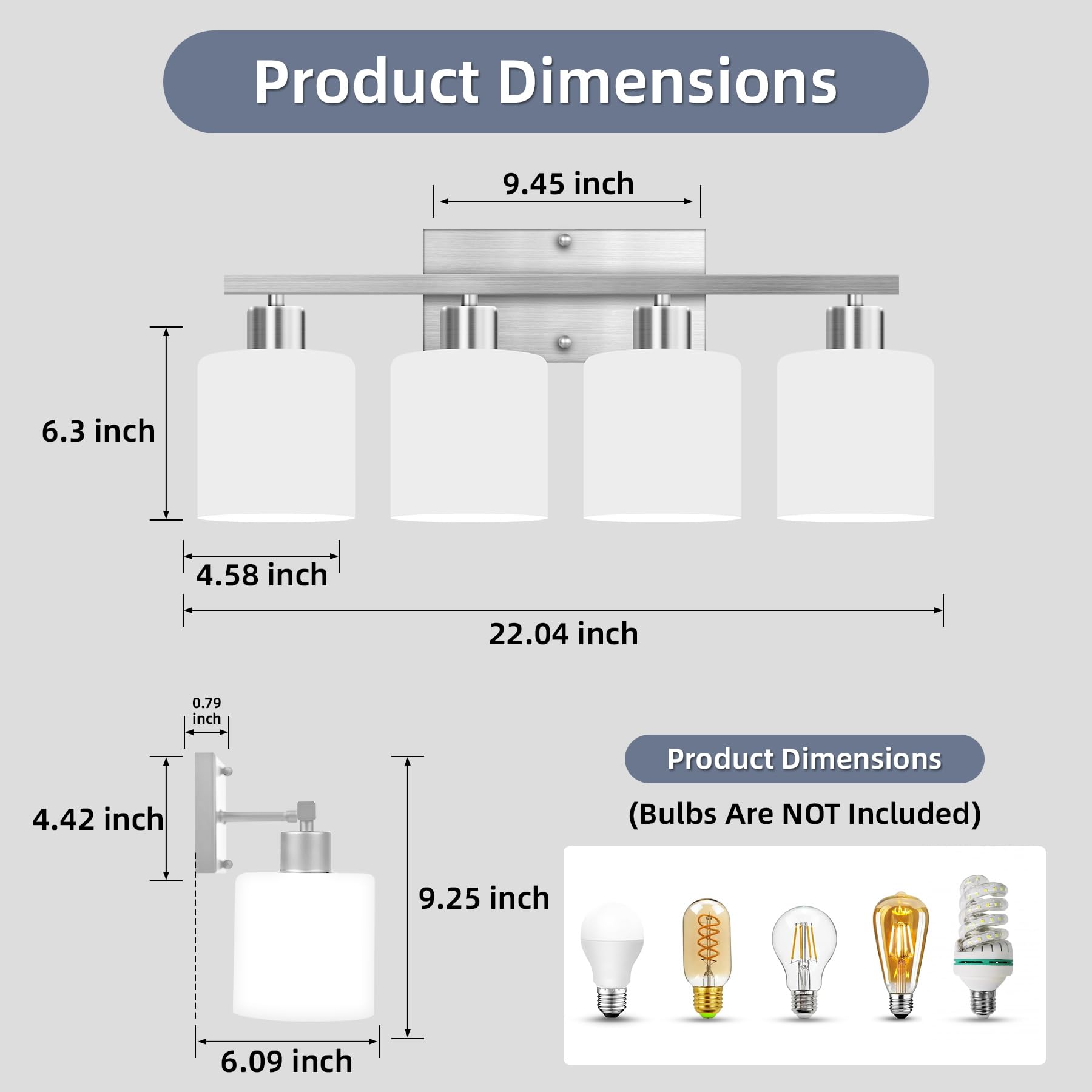 CANMEIJIA 2-Light Bathroom Vanity Light Fixtures Brushed Nickel, Morden Vanity Wall Scones Lighting for Bedroom Living Room, Vanity Lights with Milky White Glass Shades, E26 Socket, Bulbs Not Included