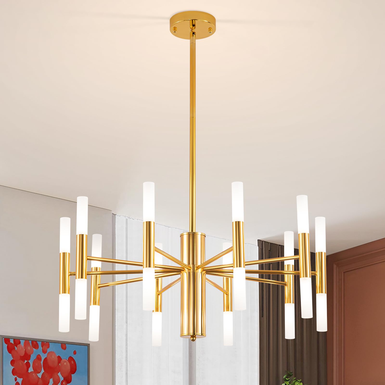 20-Light Gold Chandelier, Modern Farmhouse Dining Room Chandelier Over Table, E12 Metal Candle Pendant Light Fixtures Industrial Chandeliers for Bedroom, Foyer, Living Room and Entryway