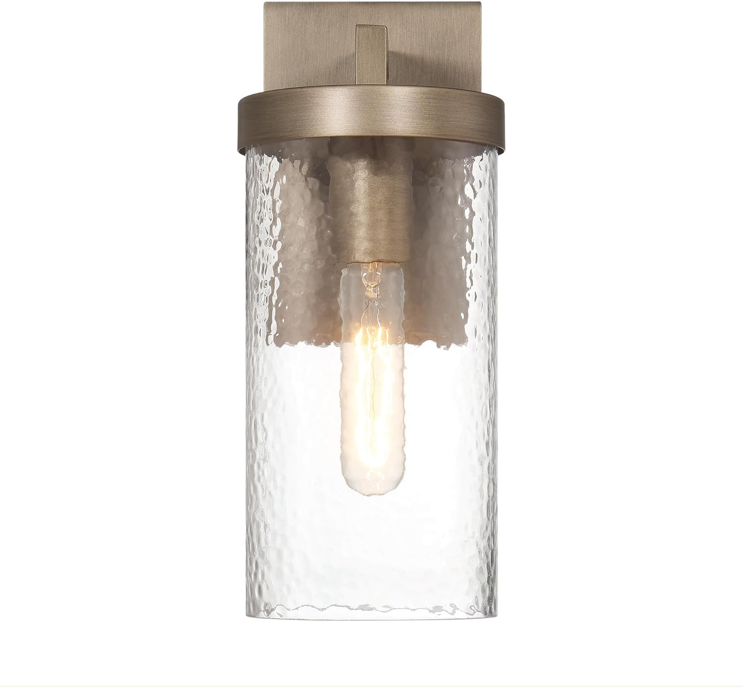 Modern Minimalist Cylindrical Textured Water Glass and Metal Wall Mounted Outdoor Light, Tuscan Gold