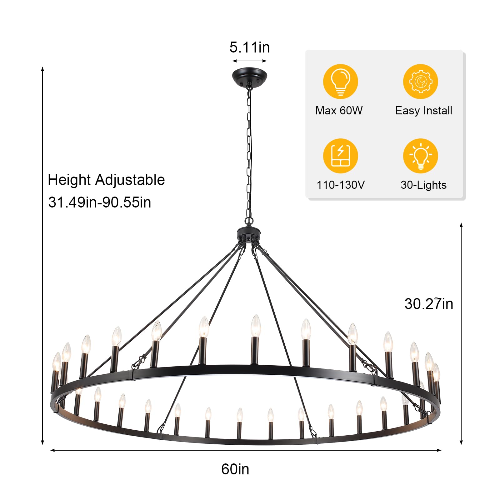 12-Lights Gold Wagon Wheel Chandelier 28" Large Gold Farmhouse Chandelier Vintage Circle Light Fixture for Dining Room Kitchen Island Height Ceiling Living Room