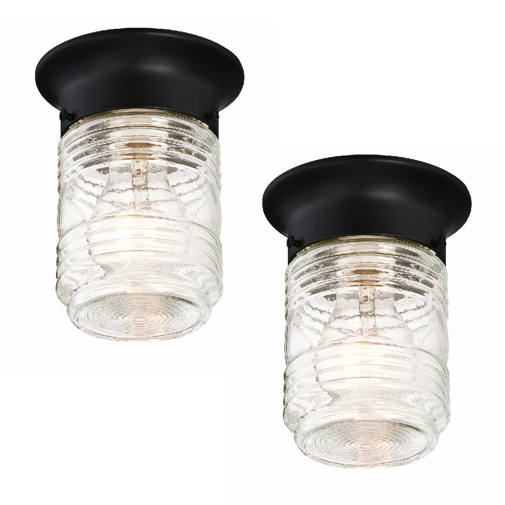 Design House 587311 Jelly Jar Classic 1-Light 2-Pack Indoor/Outdoor Wall Light with Clear Ribbed Glass for Entryway Porch Patio, Oil Rubbed Bronze