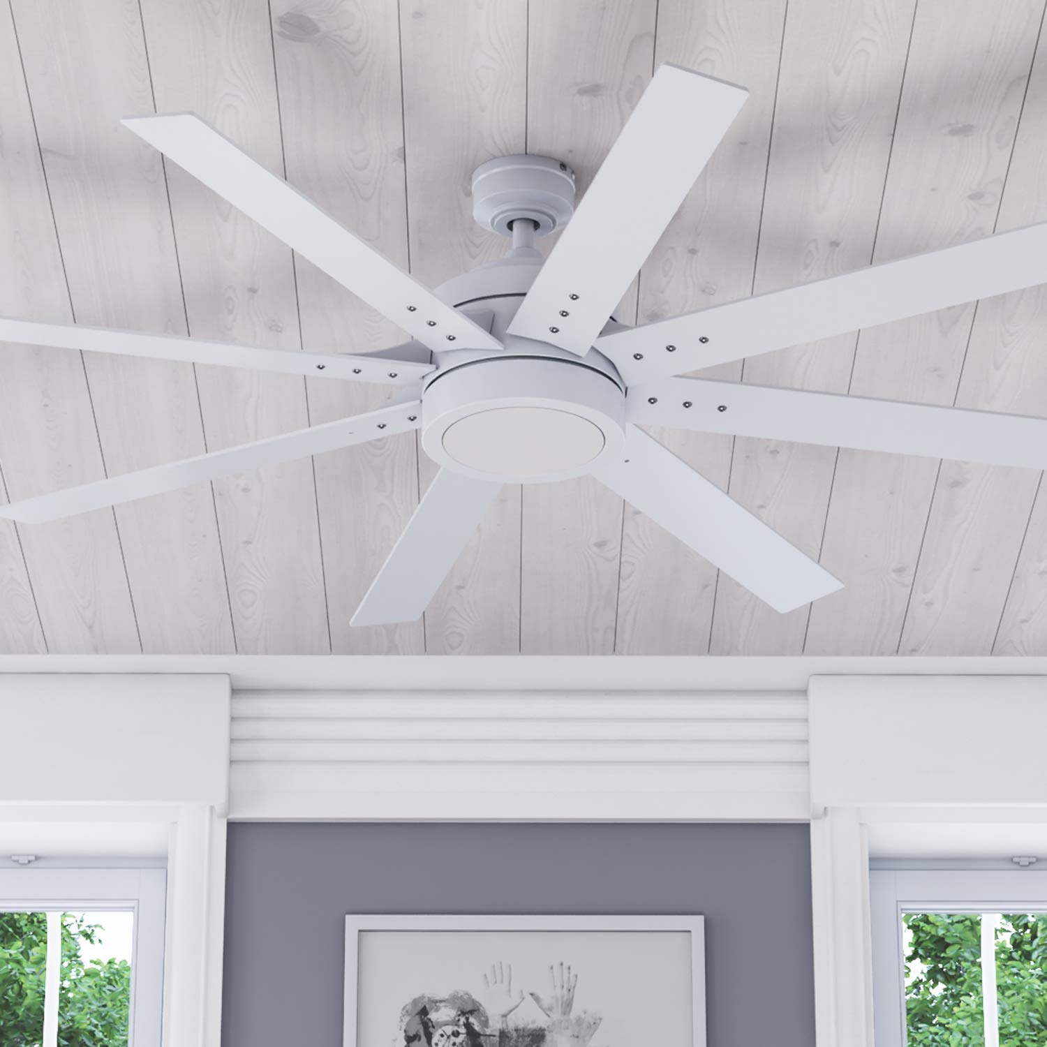 Ceiling Fans Xerxes, 62 Inch Contemporary LED Ceiling Fan with Light and Remote Control, 8 Blades with Dual Finish, Reversible Motor - 51628-01 (Brushed Nickel)