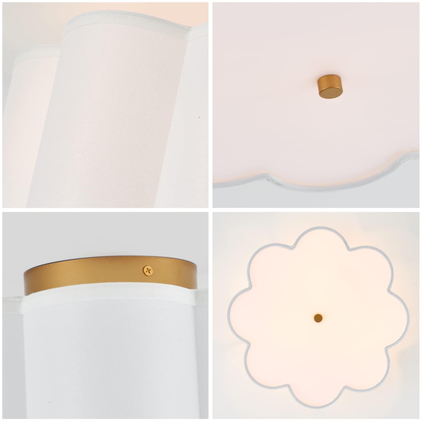 Semi Flush Mount Ceiling Light Fixture, Modern Close to Ceiling Lamp with Cream White Fabric Drum Shade for Nursery Kids Room Bedroom Kitchen Hallway Entryway 3-Light