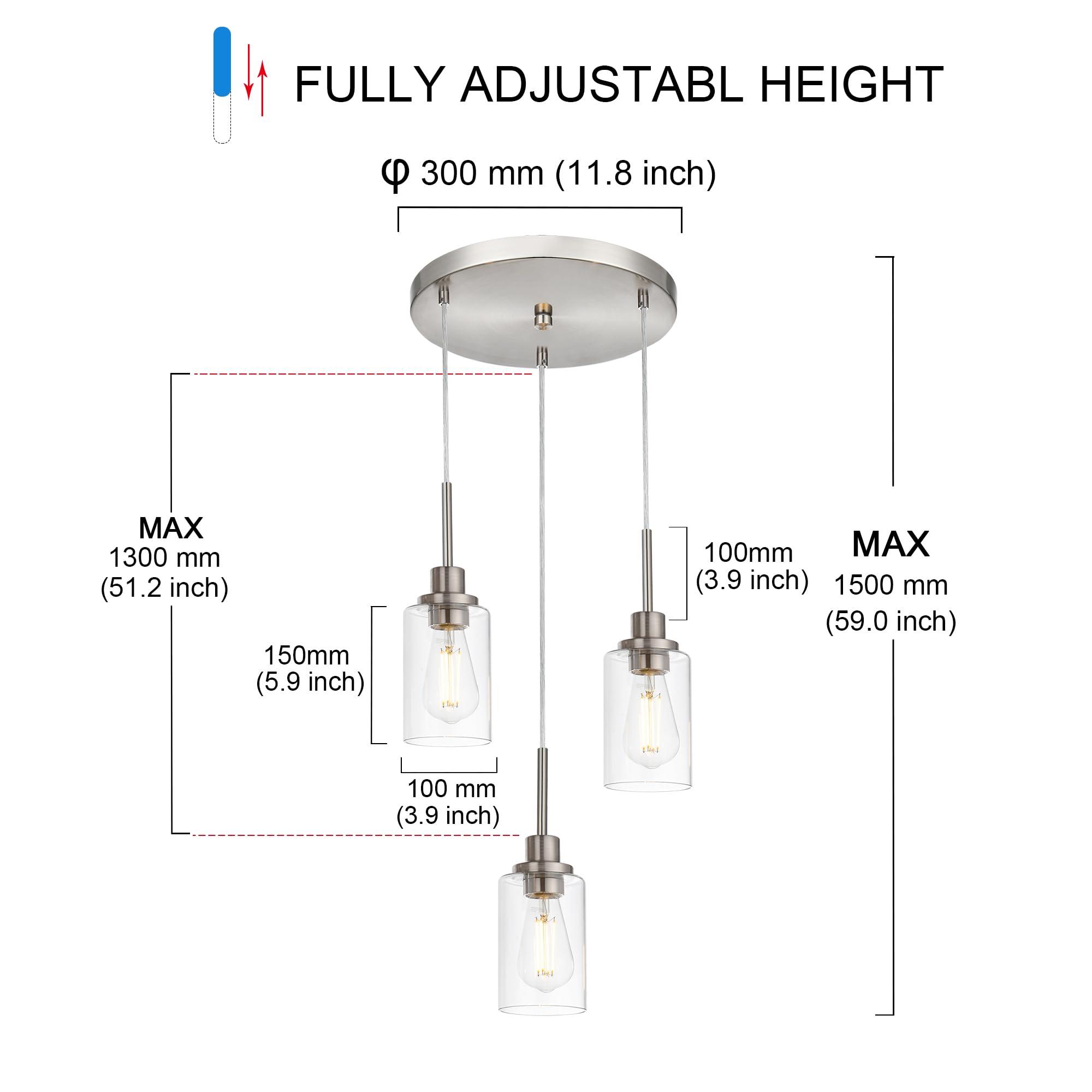 Black Pendant Lights for Kitchen Island, 5-Light Dining Room Light Fixtures Linear Chandeliers with Clear Glass Shade, DIY Hanging Lamp Ceiling for Dining Room Kitchen Bar