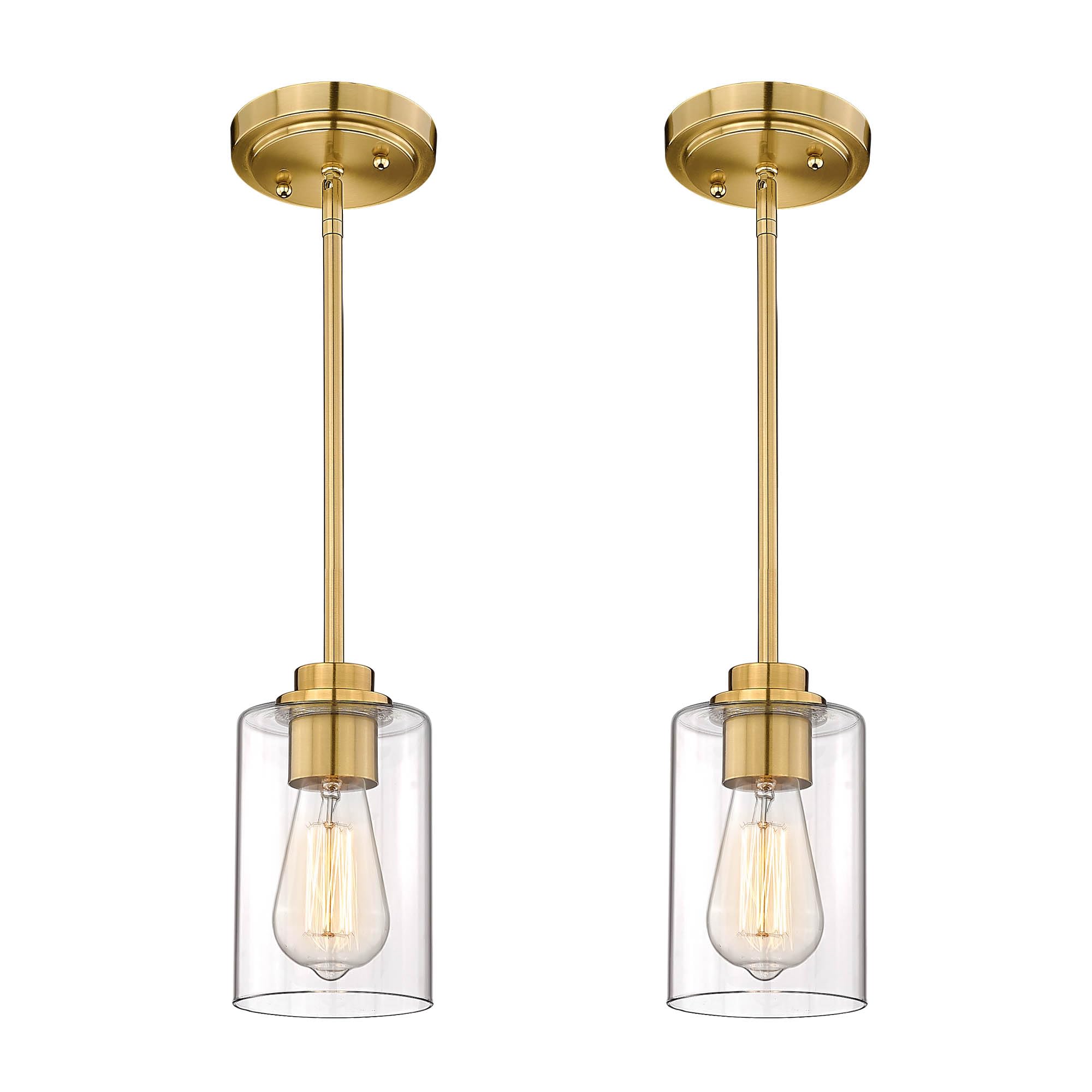 Brass Pendant Lights Kitchen Island 2 Pack, Farmhouse Gold Pendant Light with Clear Glass Globe Shade, Kitchen Island Lighting for Dining Room Entryway, AD-22280-1P2-GD-C