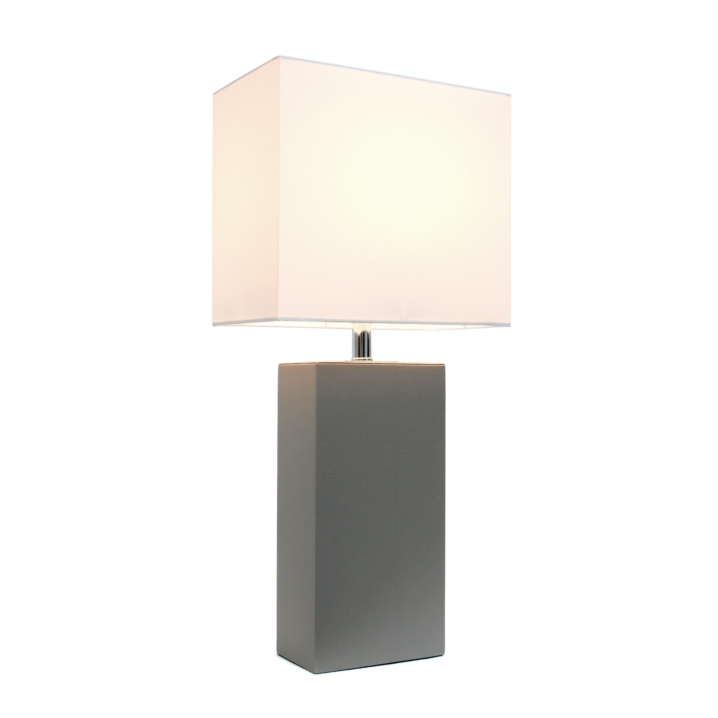 Modern Leather Table Lamp with White Fabric Shade, Gray (Pack of 1)