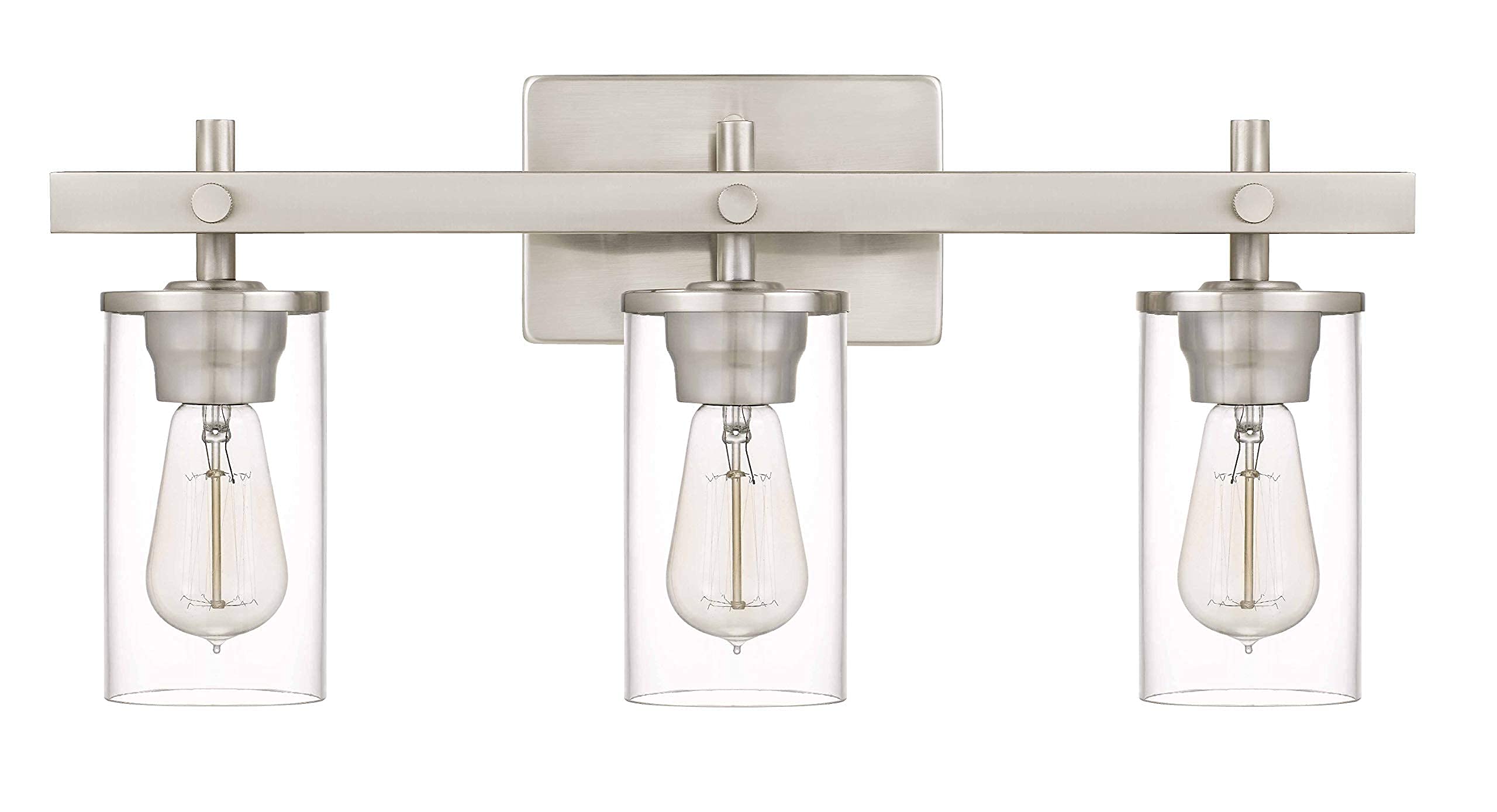 Farmhouse 3-Light Vanity Light Industrial Wall Sconce Lighting with Seeded Glass Shade in Brushed Finish for Bathroom, Hallway, Kitchen, Mirror, Laundry Room