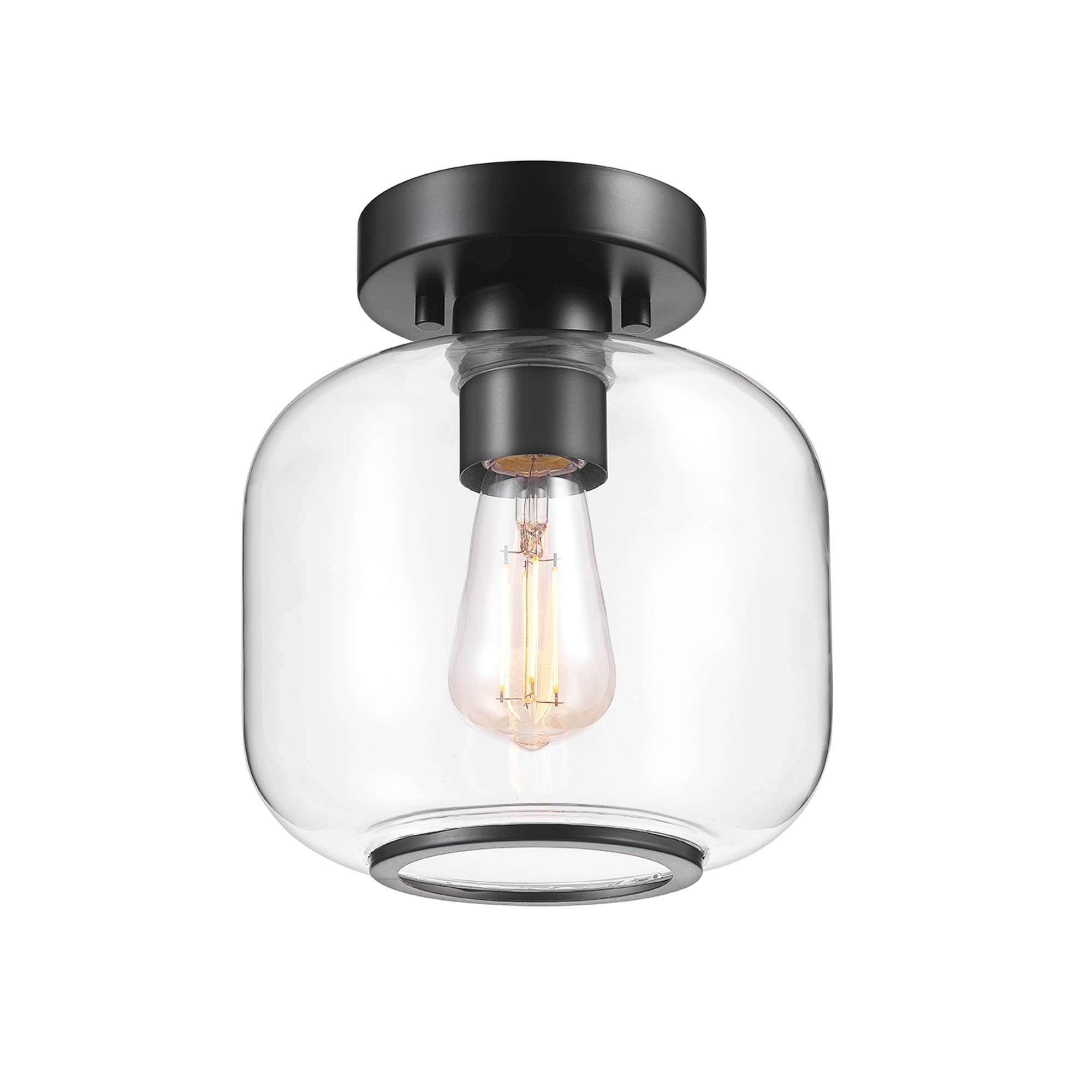 1-Light Semi-Flush Mount Ceiling Lighting, Matte Brass, Clear Glass Shade, Bulb Not Included