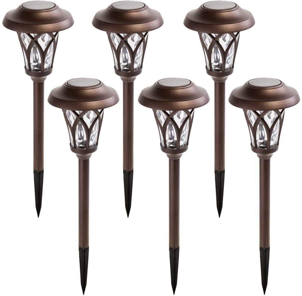 Solar Lights Outdoor 6 Pack, Brown Solar Landscape Lights Warm White, Super Bright High Lumen Waterproof Metal Automatic Solar Lights for Yard, Pathway, Garden, Walkway