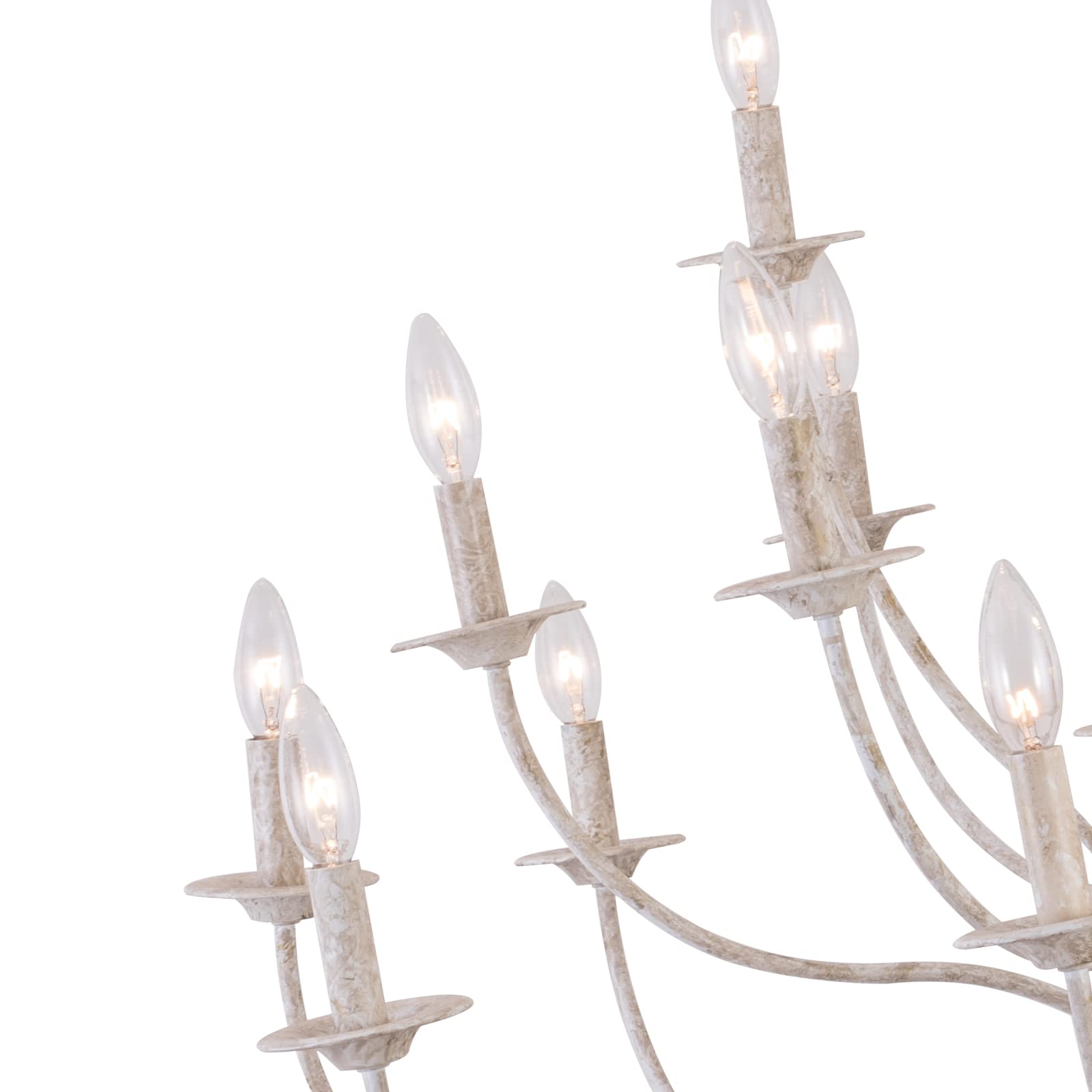 Chandelier, 2-Tier 9-Light Farmhouse Antique White Chandelier, 31" Rustic Candle Pendant Light Fixtures for Dining Room, Living Room, Kitchen