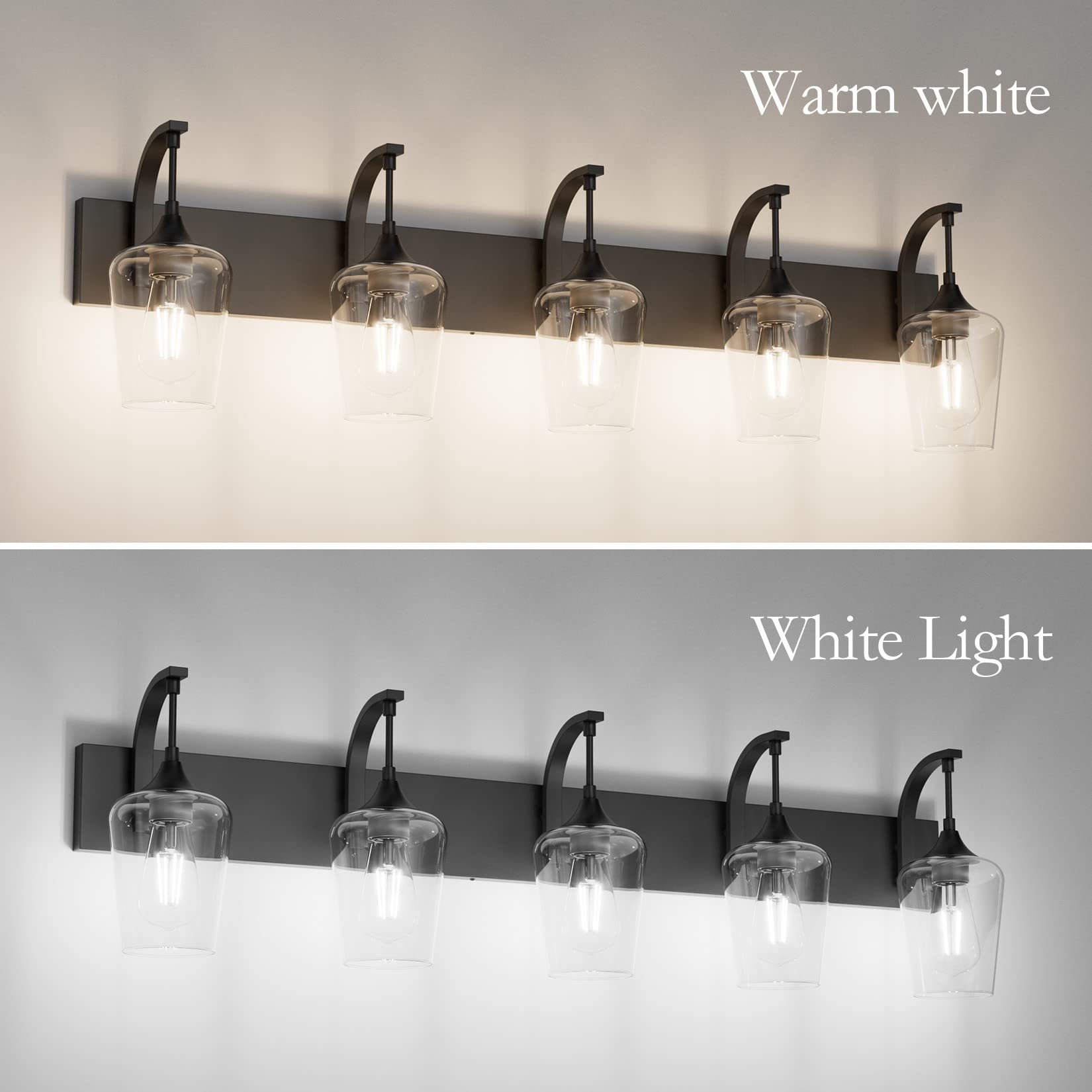 Matte Black Bathroom Vanity Light 4-Lights Industrial Black Vanity Lights Clear Glass Vintage Edison Matte Black Wall Mount Light Fixtures for Bathroom