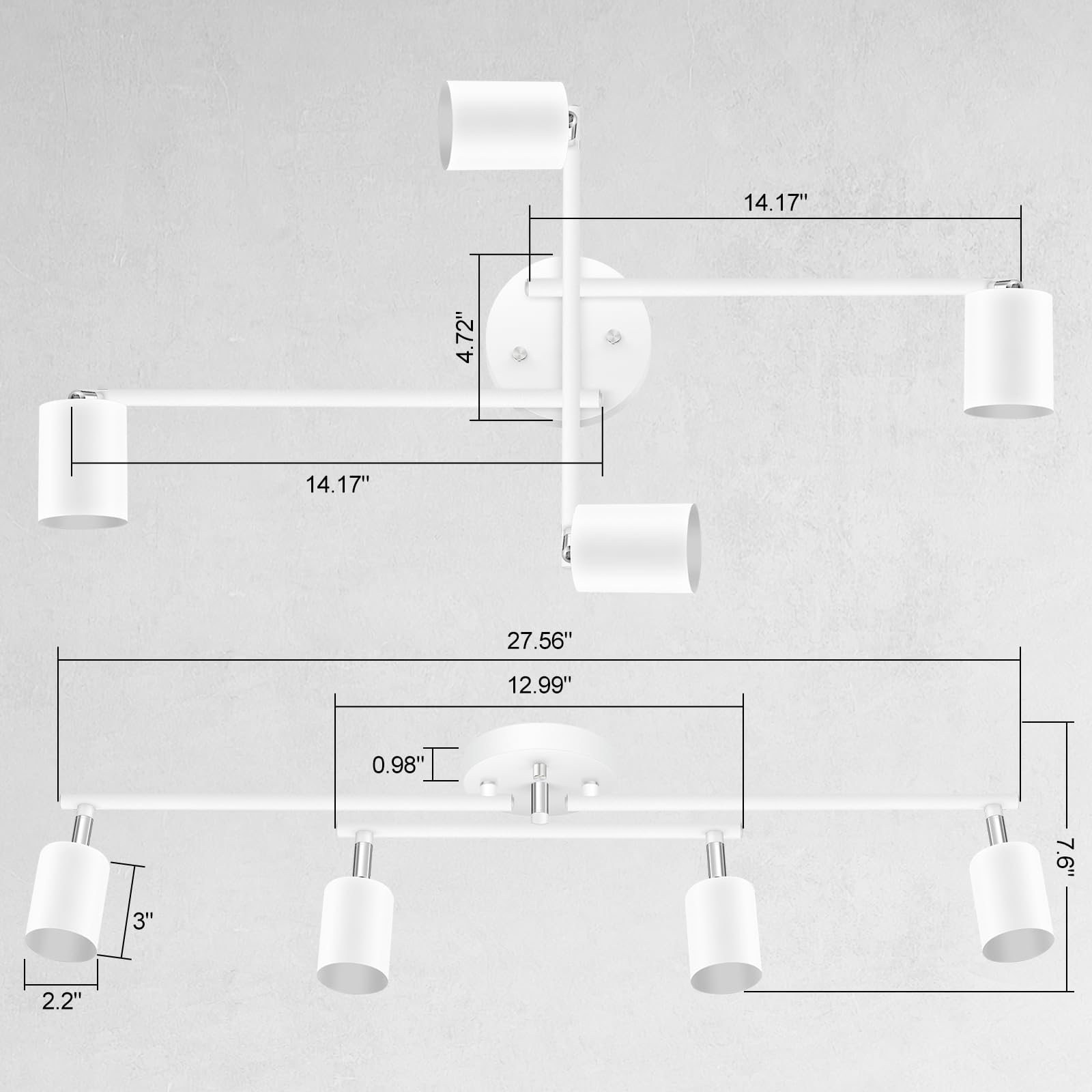 LED 2 Light Track Lighting Kit, Black 2 Way Ceiling Spot Lighting, Flexibly Rotatable Light Head for Kitchen, Living Room, Bedroom, GU10 Bulb Not Included