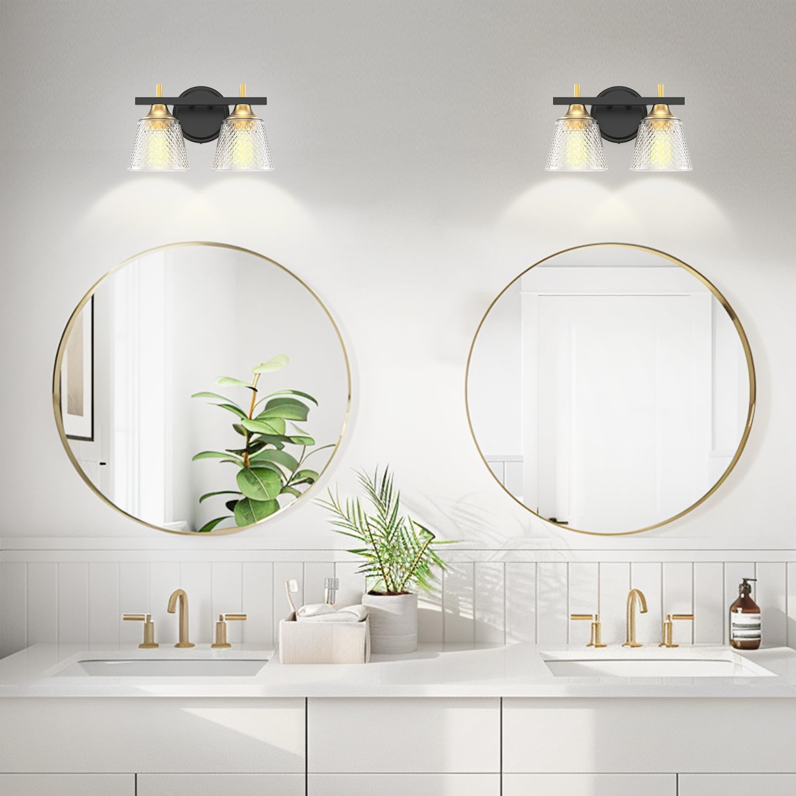 LED Vanity Light, 30inch Dimmable Bathroom Light Fixtures Over Mirror, 15W 6000K Black and Gold Modern Linear Vanity Lights, 360°Sconces Wall Lighting Bar(White Light)