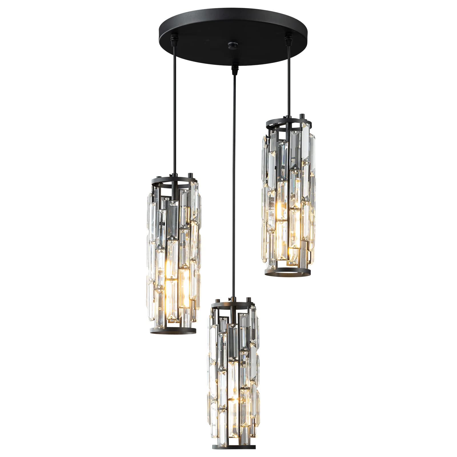 LMQNINE Pendant Lighting Modern Pendant Light, Mini Crystal Chandeliers,Adjustable Pendant Light Fixture for Kitchen Island Dinning Room Bedroom (Gold, 3-Light)