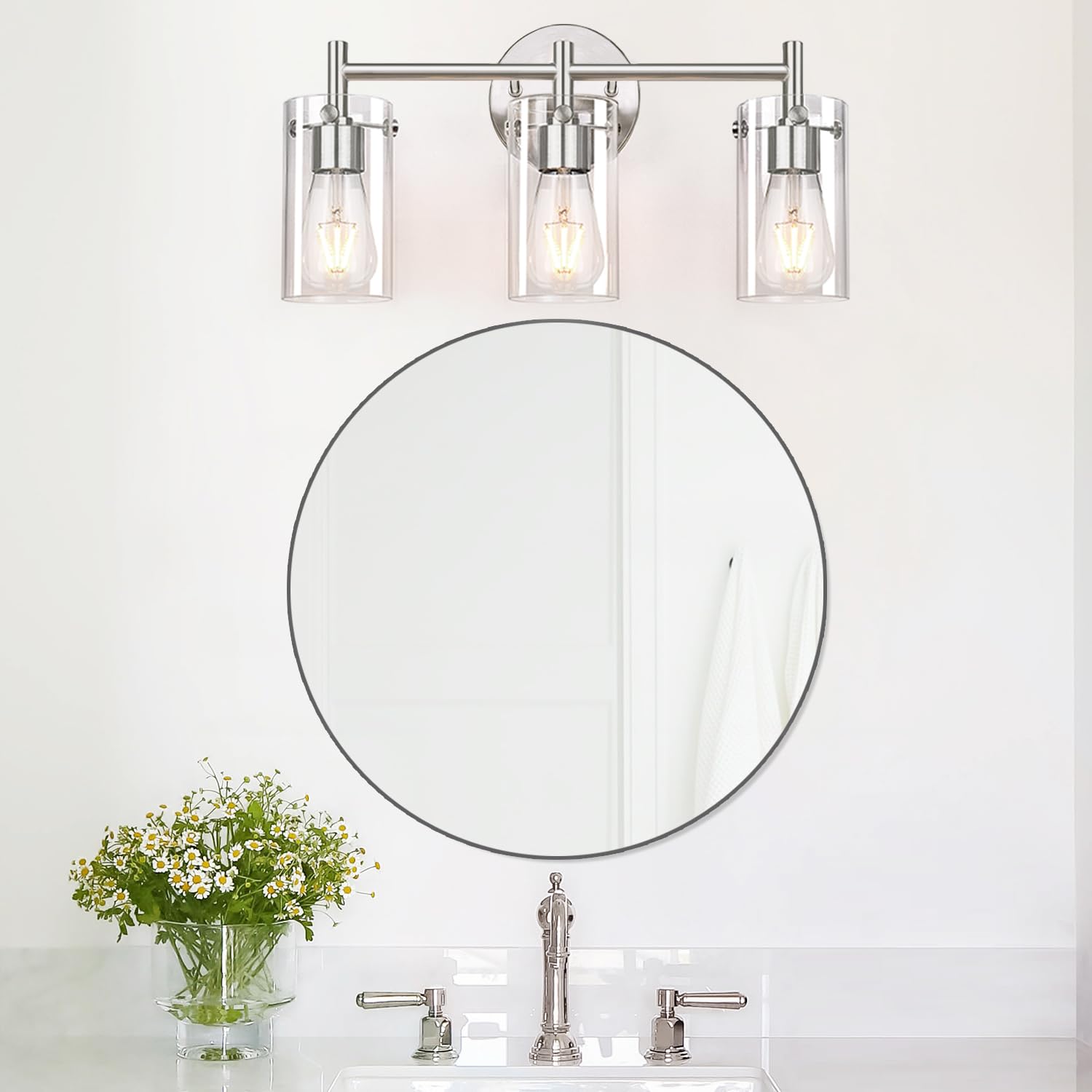 Bathroom Light Fixtures 2023 Upgrade, 3-Light Matte Black Bathroom Vanity Light, Black Bathroom Lights Over Mirror with Clear Glass Shade, Bathroom Wall Sconces for Mirror Bedroom Living Room Hallway