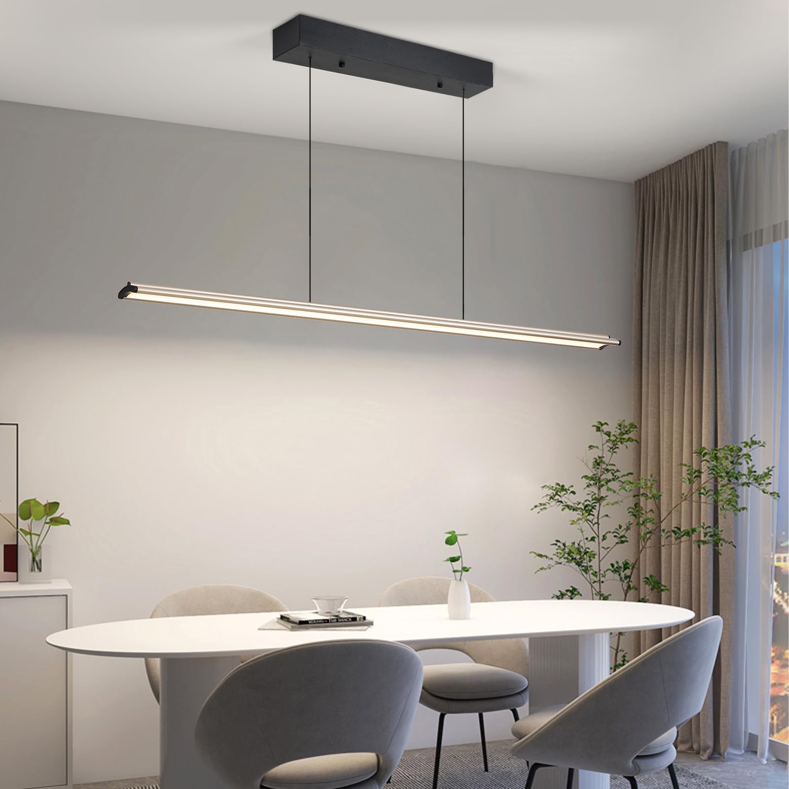 LED Kitchen Island Pendant Light, Linear Pendant, 37.9 Inch Automatic Lifting and Hovering, Modern Dimmable Restaurant Chandelier with Remote for Dining Room Kitchen Island Pool Table