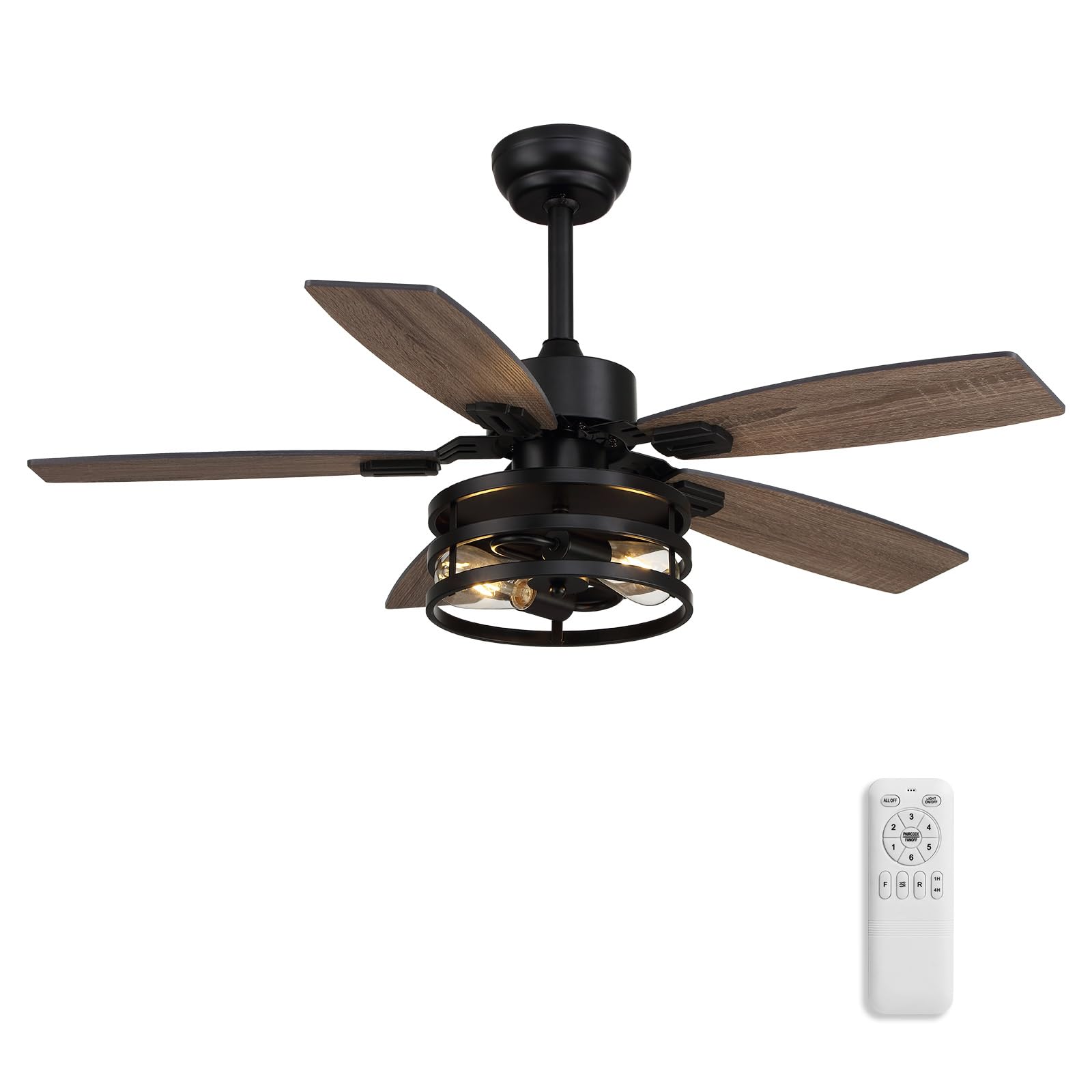 42 Inch Ceiling Fans with Lights and Remote/APP Control, Brown Ceiling Fan for Bedroom Living Room and Patio, Caged Ceiling Fan with 2 E26 LED Lights(Bulbs not Included), Indoor and Outdoor