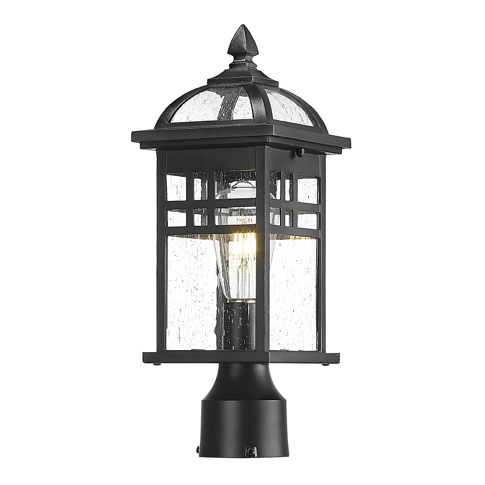 20 Inch Outdoor Pendant Light for Porch, Outdoor Chandelier for Porch, Die-Cast Aluminum with Seeded Glass, Black Finish, DE281H-M BK