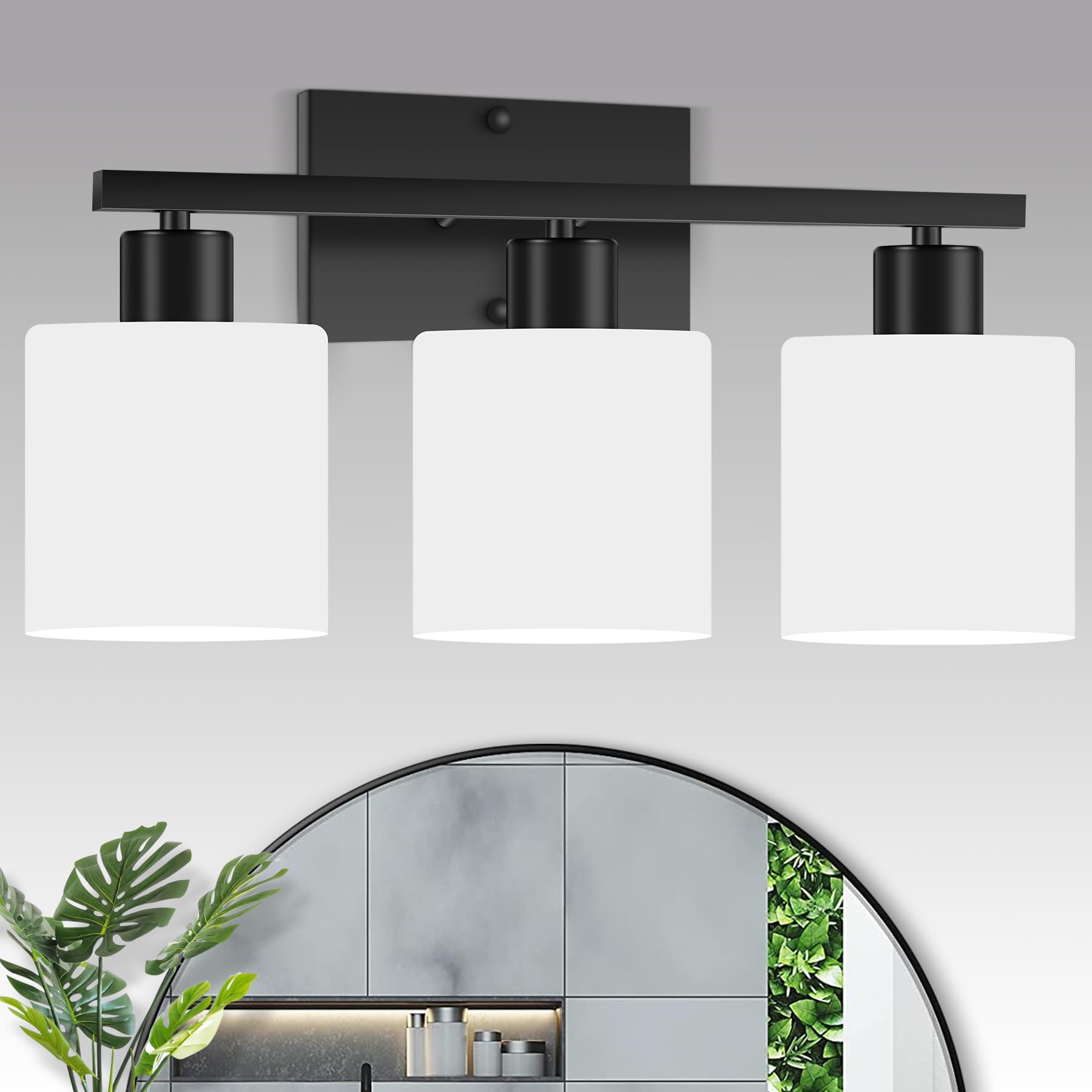 CANMEIJIA 2-Light Bathroom Vanity Light Fixtures Brushed Nickel, Morden Vanity Wall Scones Lighting for Bedroom Living Room, Vanity Lights with Milky White Glass Shades, E26 Socket, Bulbs Not Included