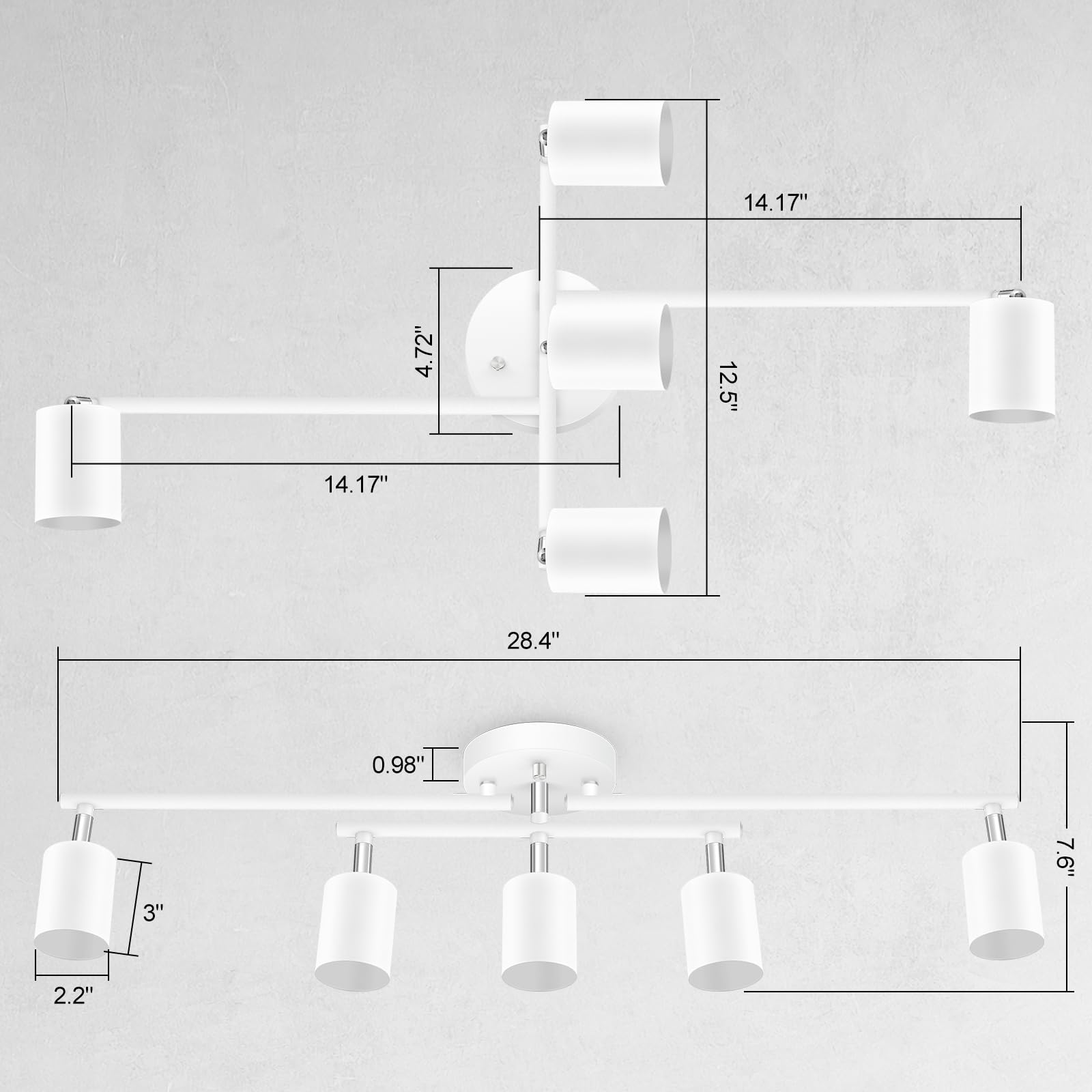 LED 2 Light Track Lighting Kit, Black 2 Way Ceiling Spot Lighting, Flexibly Rotatable Light Head for Kitchen, Living Room, Bedroom, GU10 Bulb Not Included